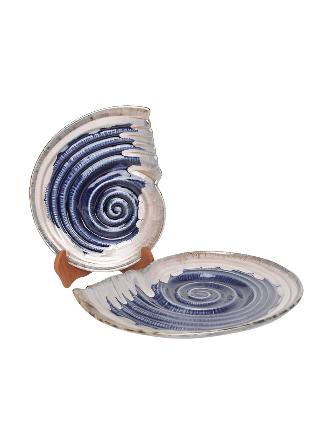 AMALAFIEE CERAMICS Blue & Beige 2-Pcs Shell Pattern Food Platter
