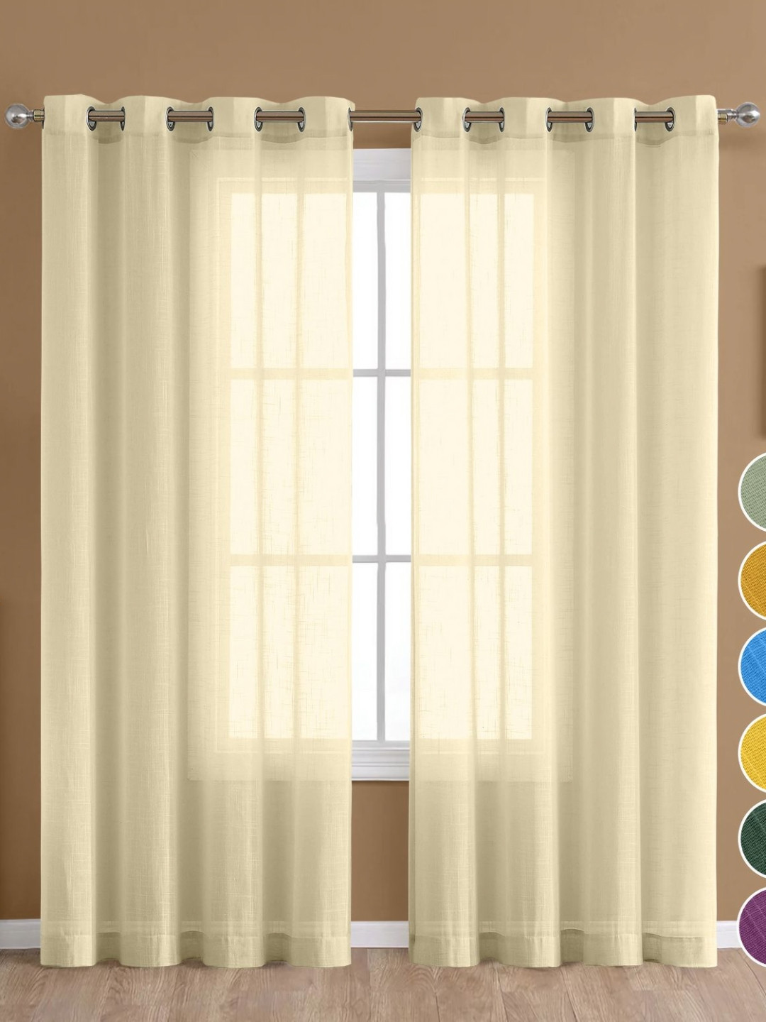 THE LINEN COMPANY Cream Colored 2 Pieces Cotton Sheer Window Curtains