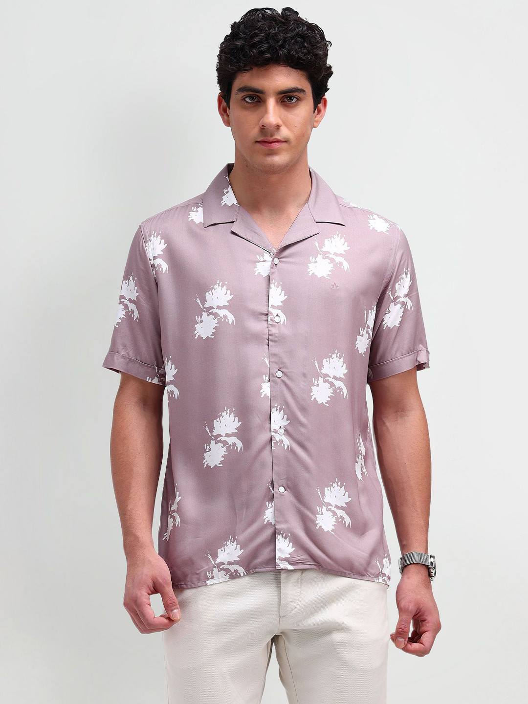 Arrow New York Men Modern Cuban Collar Abstract Printed Cotton Slim Fit Casual Shirt