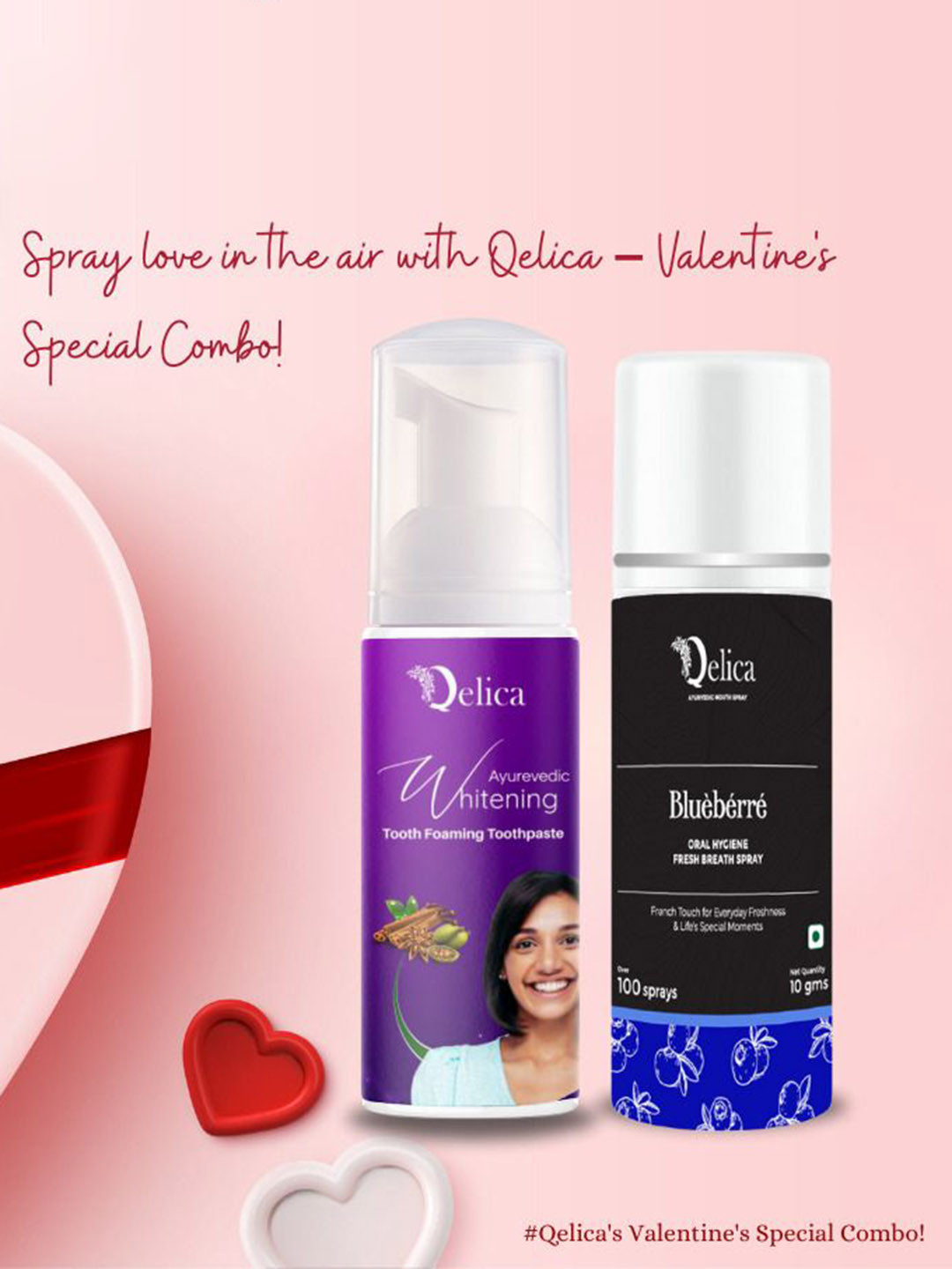 Qelica Set Of 2 Whitening Foaming Toothpaste 60 ml With Fresh Mouth Spray 10 g