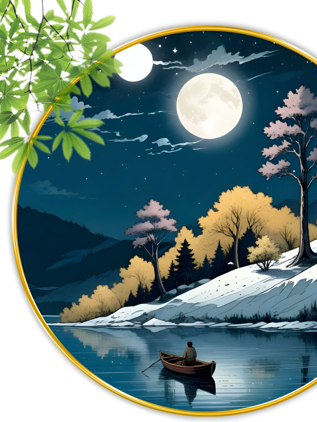 SAF Blue & White Wooden Rounded Wall Paintings