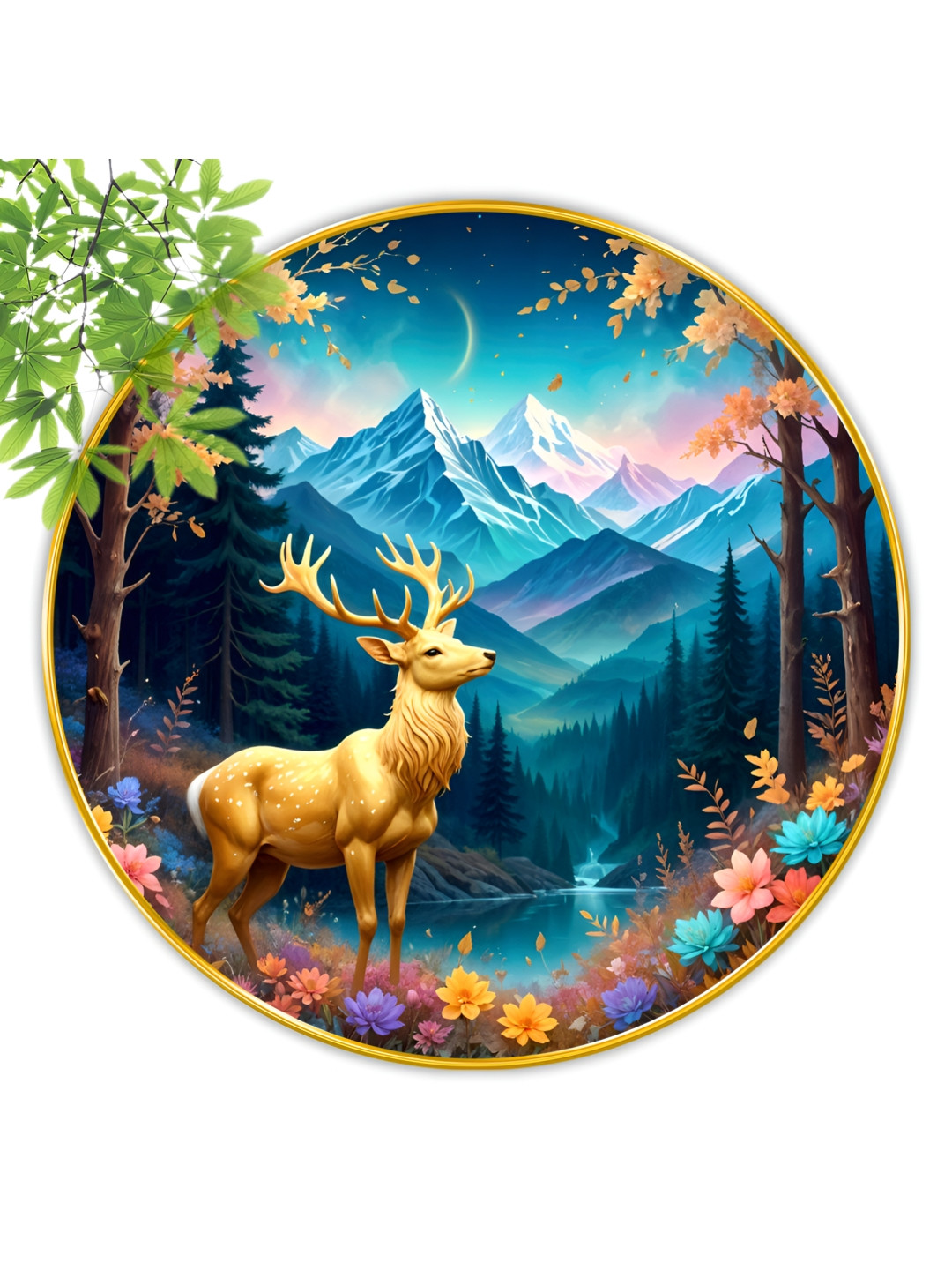 SAF Blue & Gold-Toned Nature Theme Wooden Rounded Wall Paintings