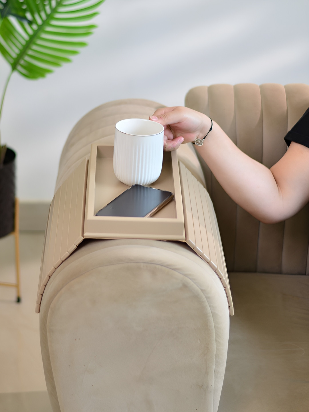 Cinch Home Beige Flexible Wooden Serving Table Tray