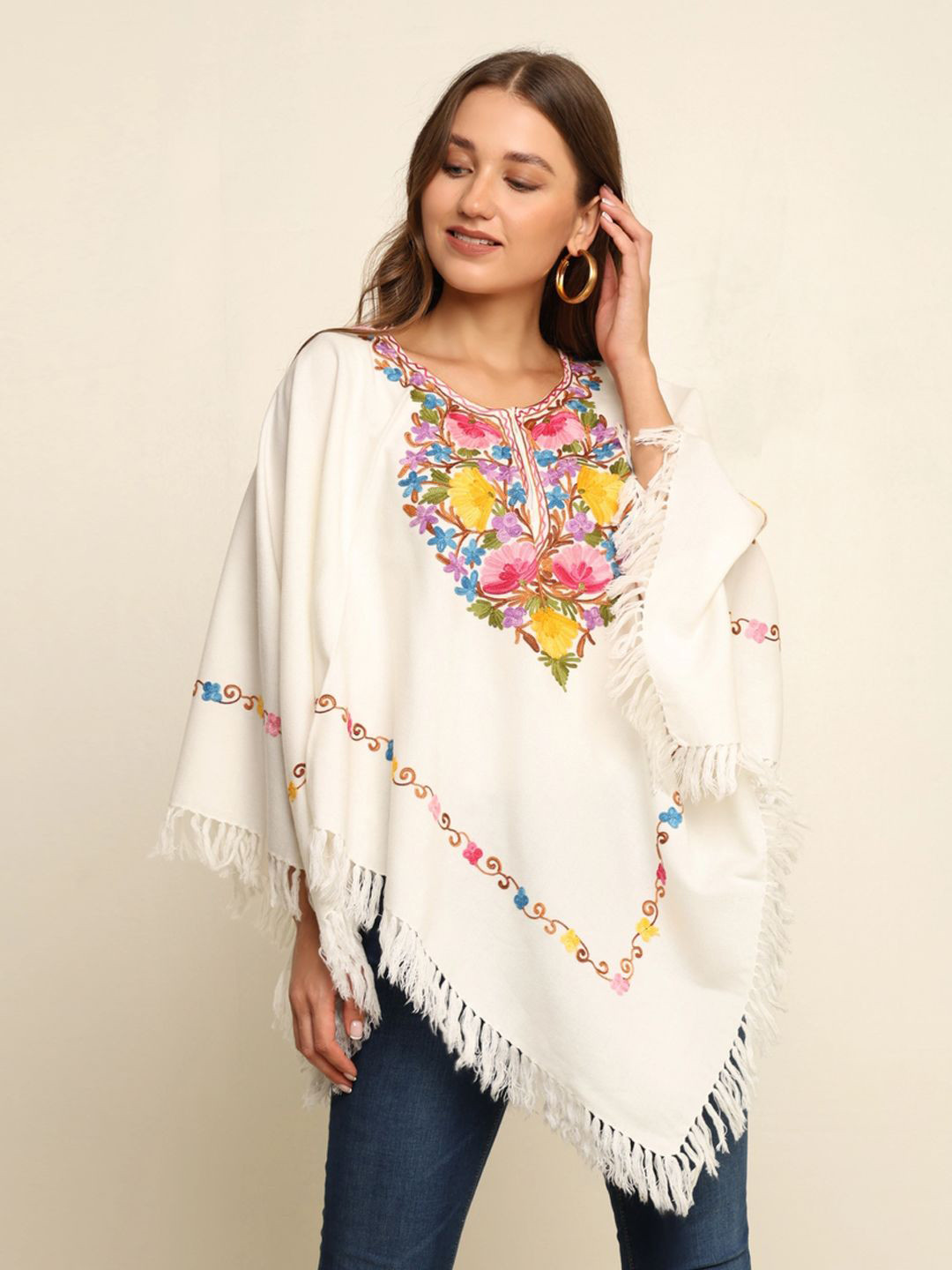 CRAFTBAZAR Women Embroidered Poncho with Embroidered Detail