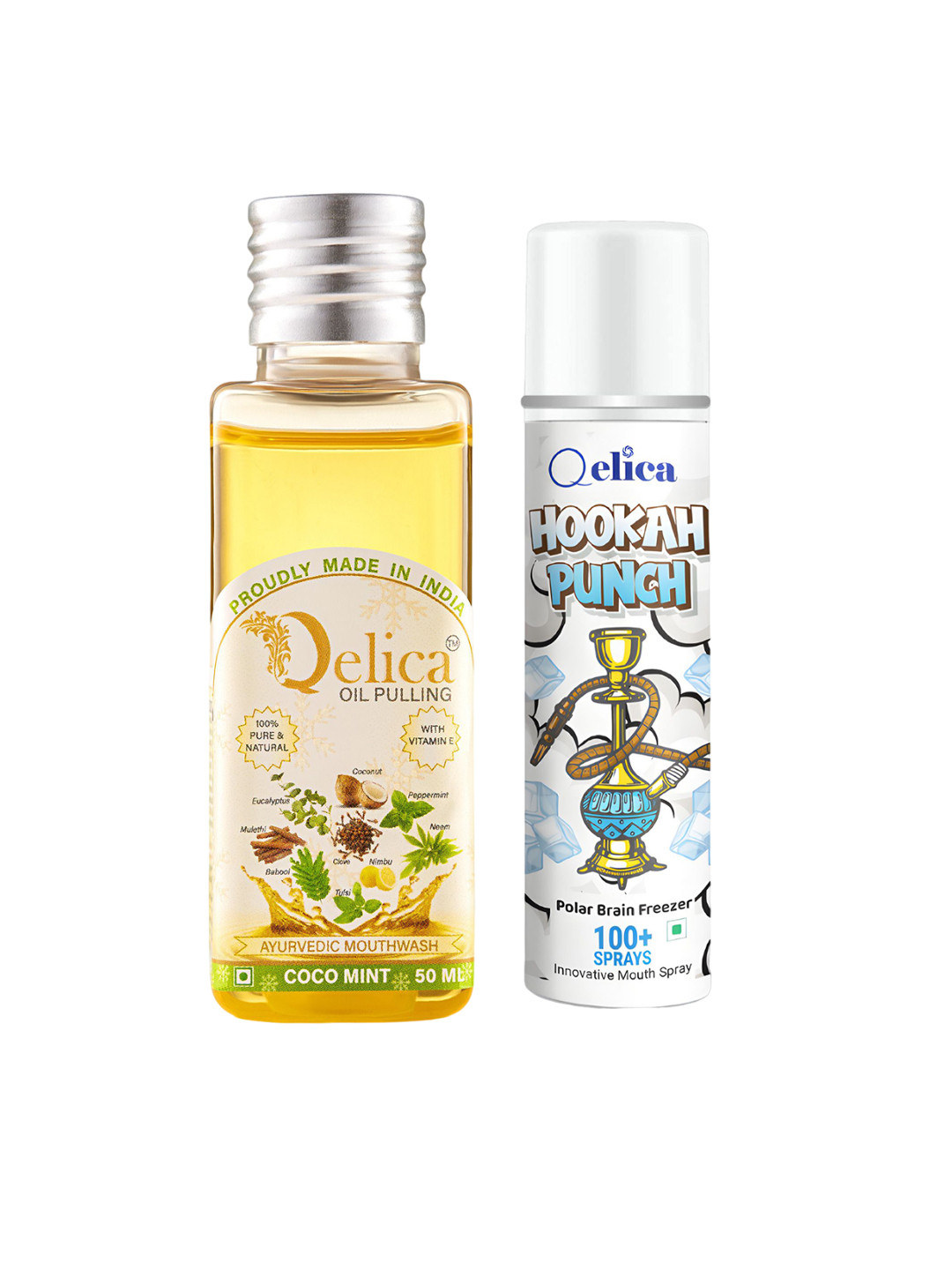 Qelica Set Of 2 Hookah Punch Mouth Spray-10ml & Ayurvedic Coco Mint Mouth Freshener -50ml