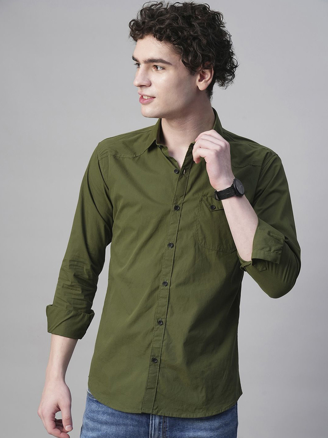 TRYBUY.IN Men Standard Spread Collar Solid Cotton Casual Shirt