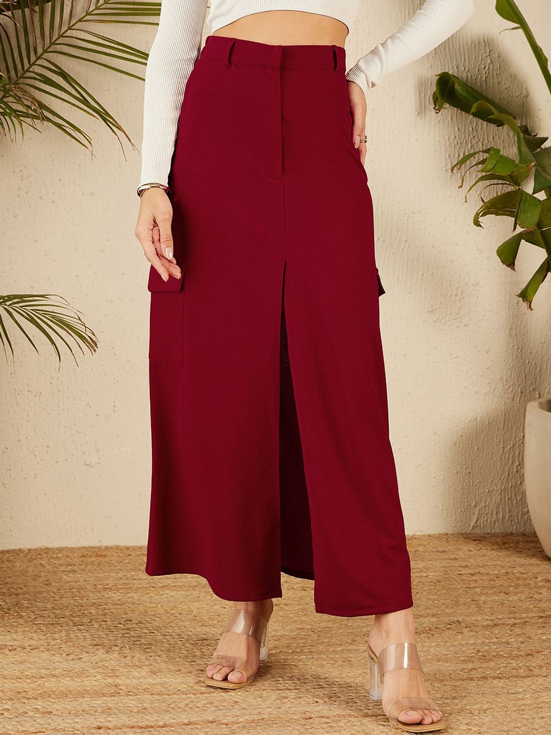 ZYNG A-Line Midi Skirt with Elastic Waistband