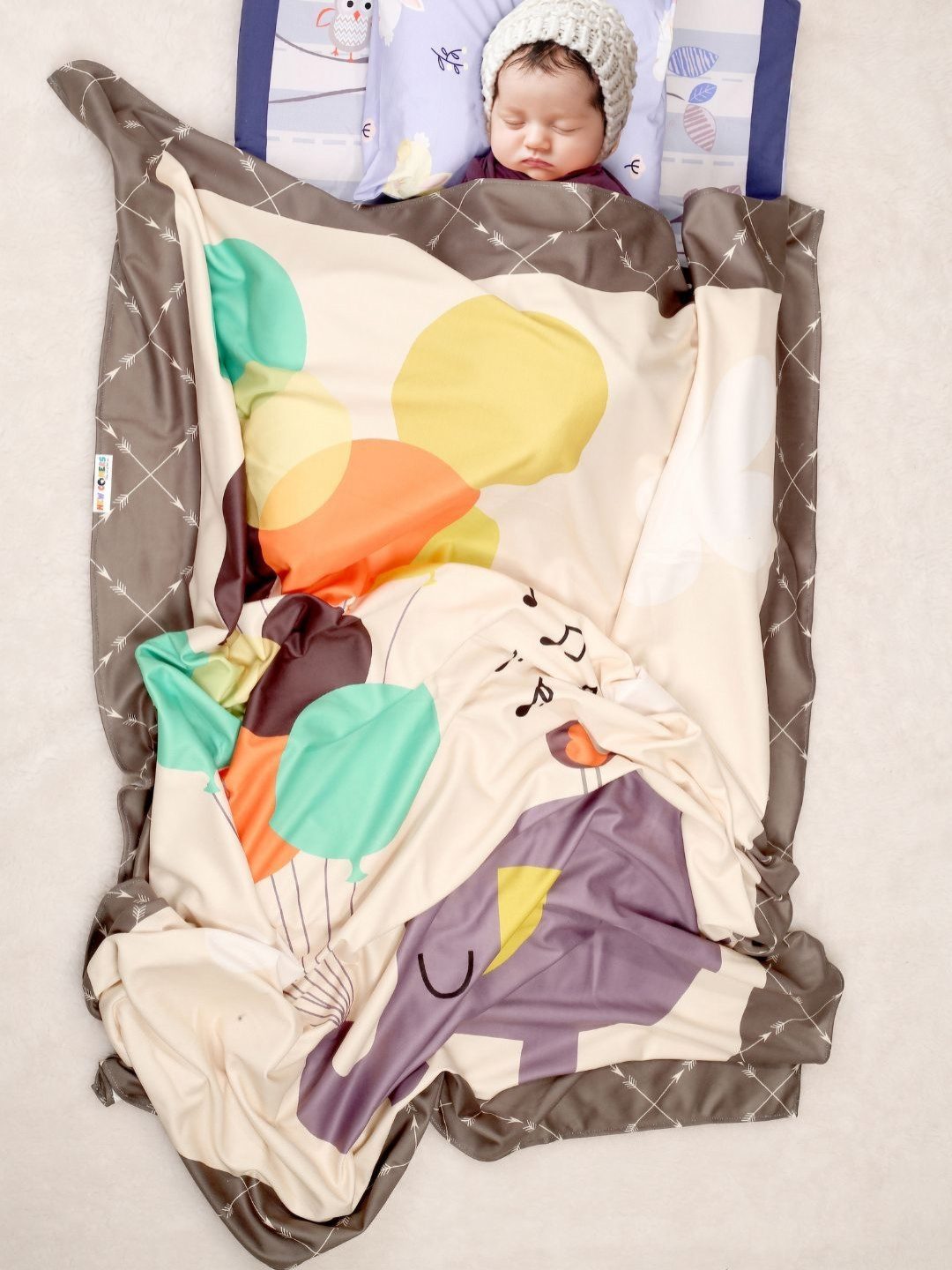 NEW COMERS Olive Green & Brown Contemporary 210 GSM Single Baby Blanket