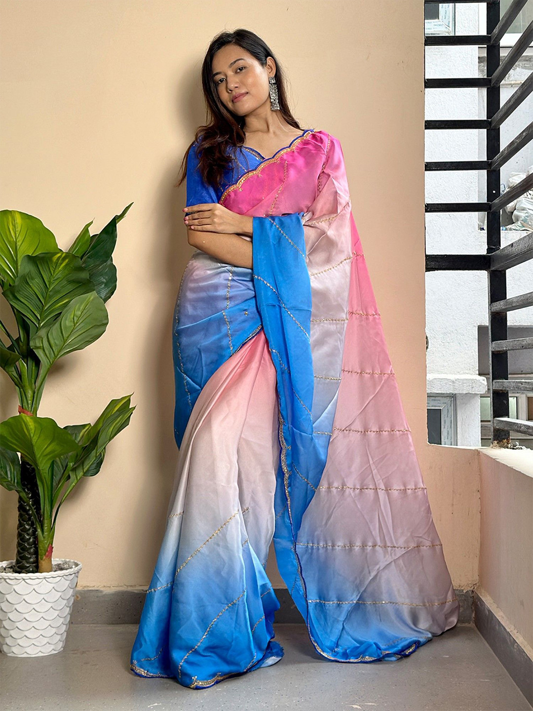 Panzora Ombre Embroidered Holi Saree