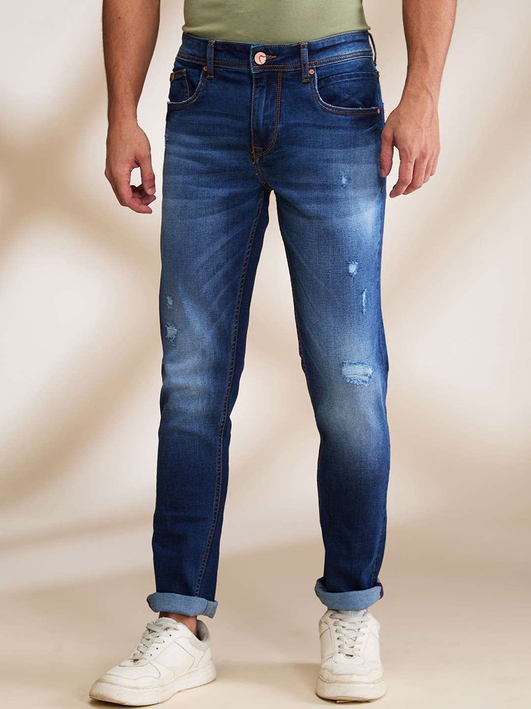 Being Human Men Solid Mid-Rise Skinny Fit Cat Scratches Jeans