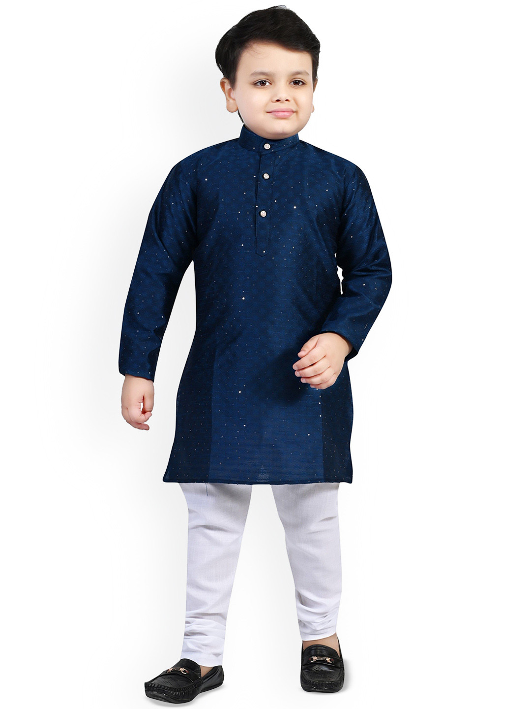 Arshia Fashions Boys Floral Woven Design Beads & Stones Straight Kurta with Pyjamas