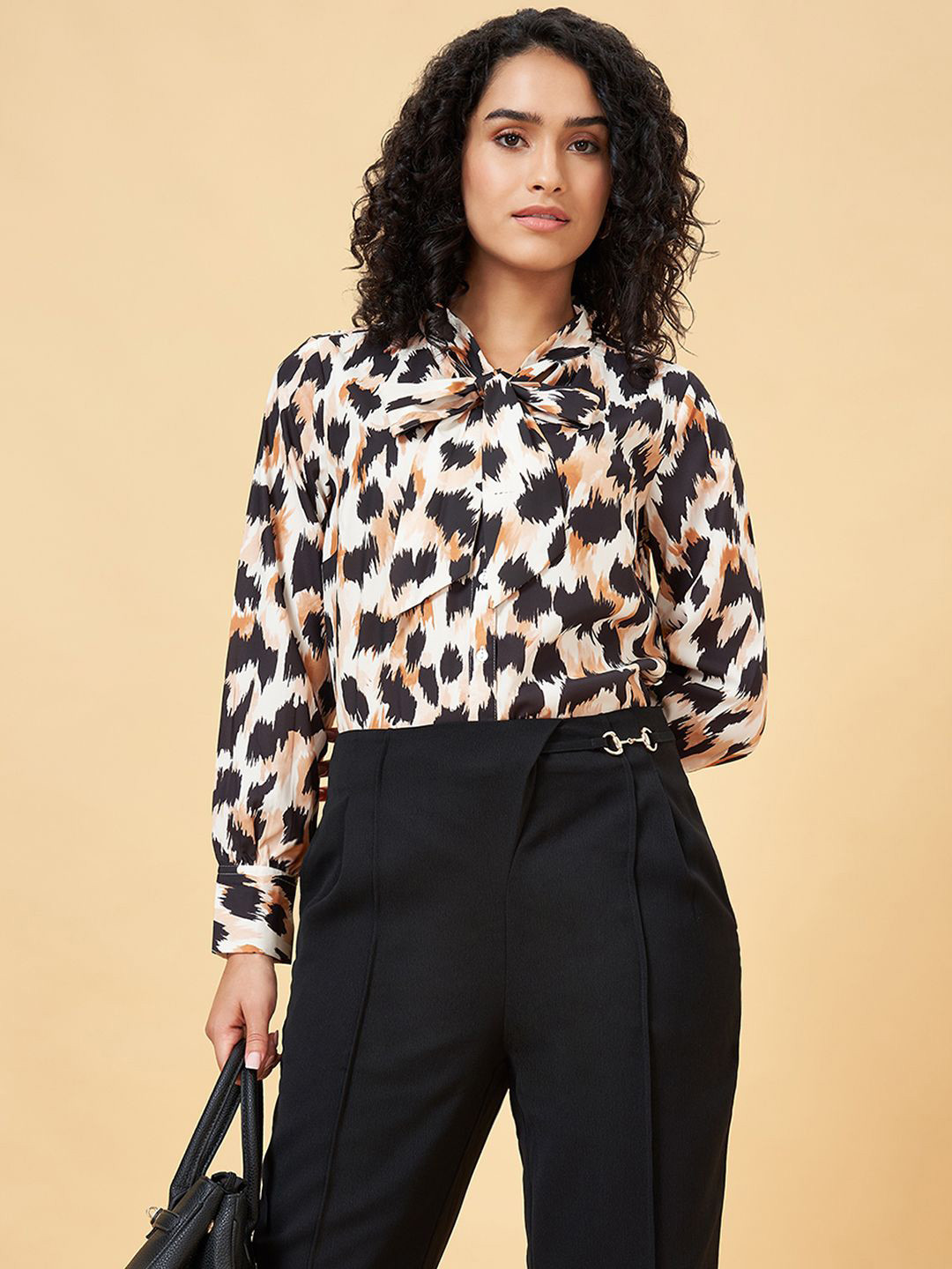 Annabelle by Pantaloons Women Collarless Abstract Printed Formal Shirt