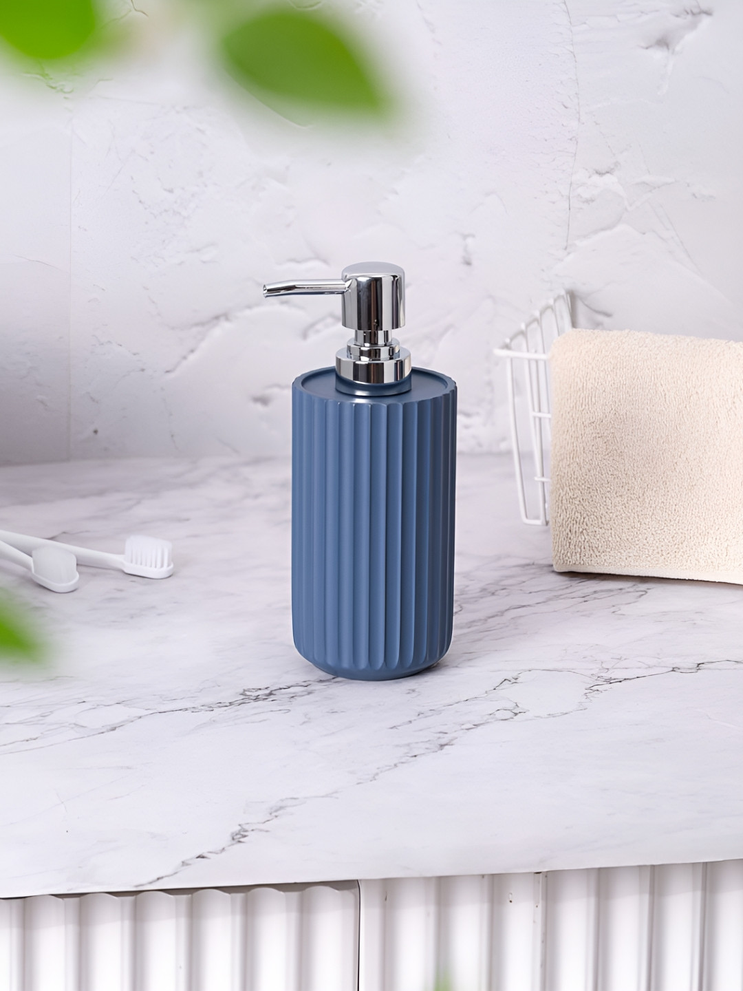 Pano Blue & Silver Toned Textured Ceramic Soap Dispenser 370ml