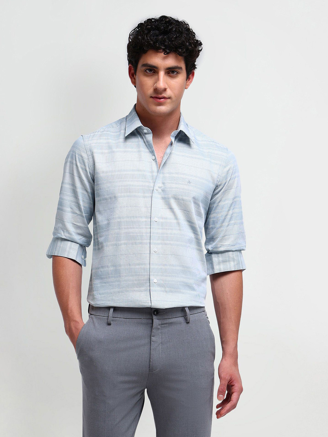 Arrow New York Men Comfort Spread Collar Multi Striped Cotton Slim Fit Formal Shirt