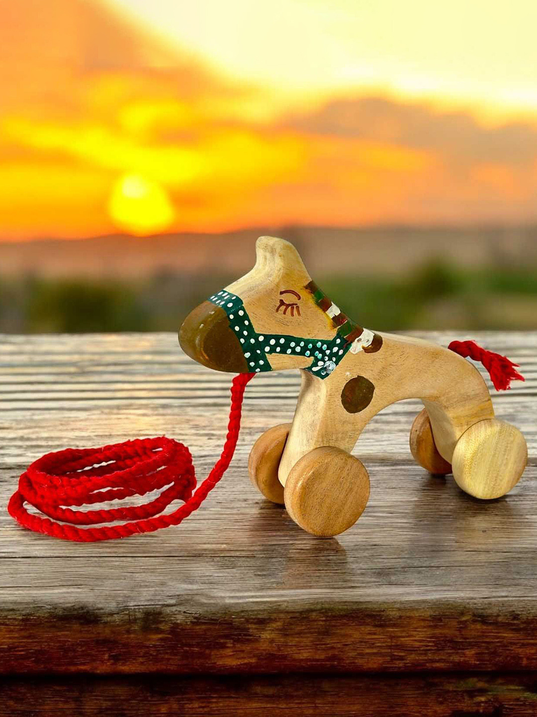 LITTLE GINNIE Infants Neem Wooden Pull Along Horse Toy