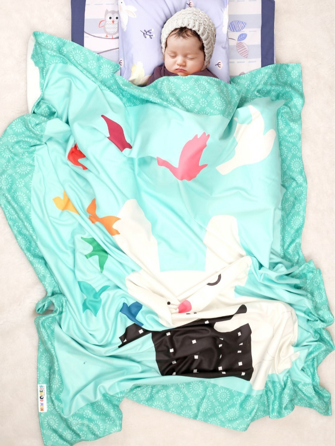 NEW COMERS Green & White Contemporary 210 GSM Single Baby Bed Blanket