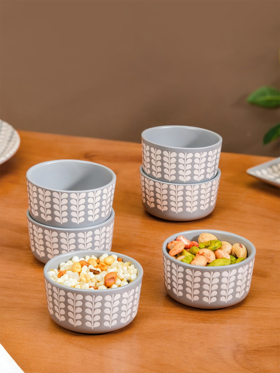 Nestasia Grey & White 6 Pieces Printed Ceramic Serving Bowl - 200ml Each