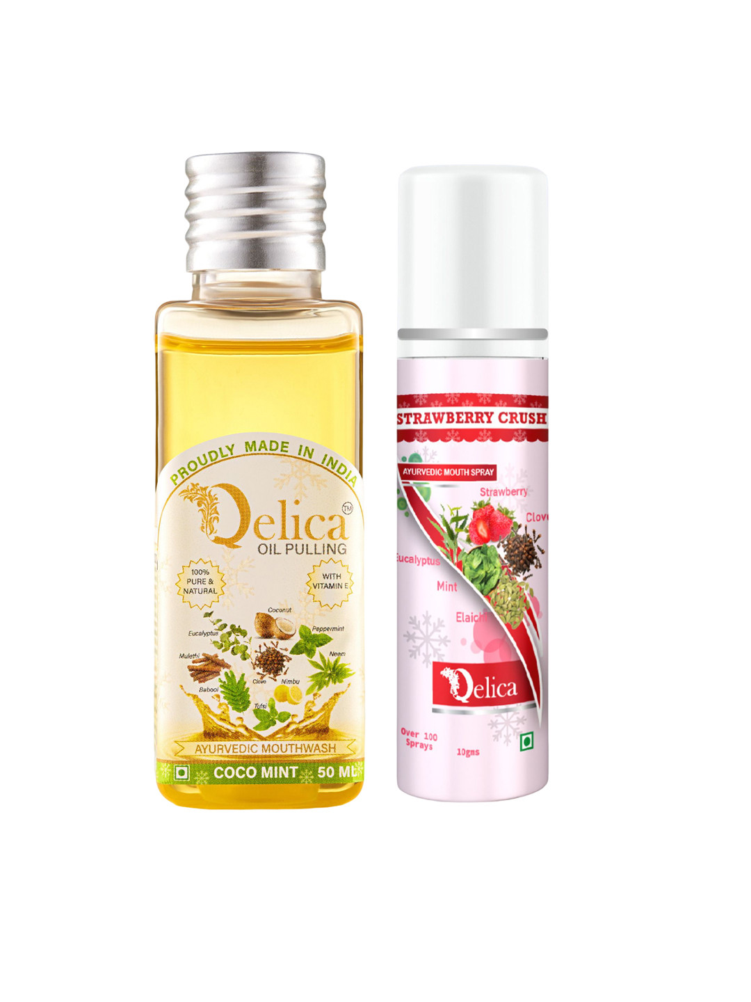 Qelica Coco Mint Oil Pulling - 50 ml & Strawberry Crush Mouth Freshener Spray - 10 g
