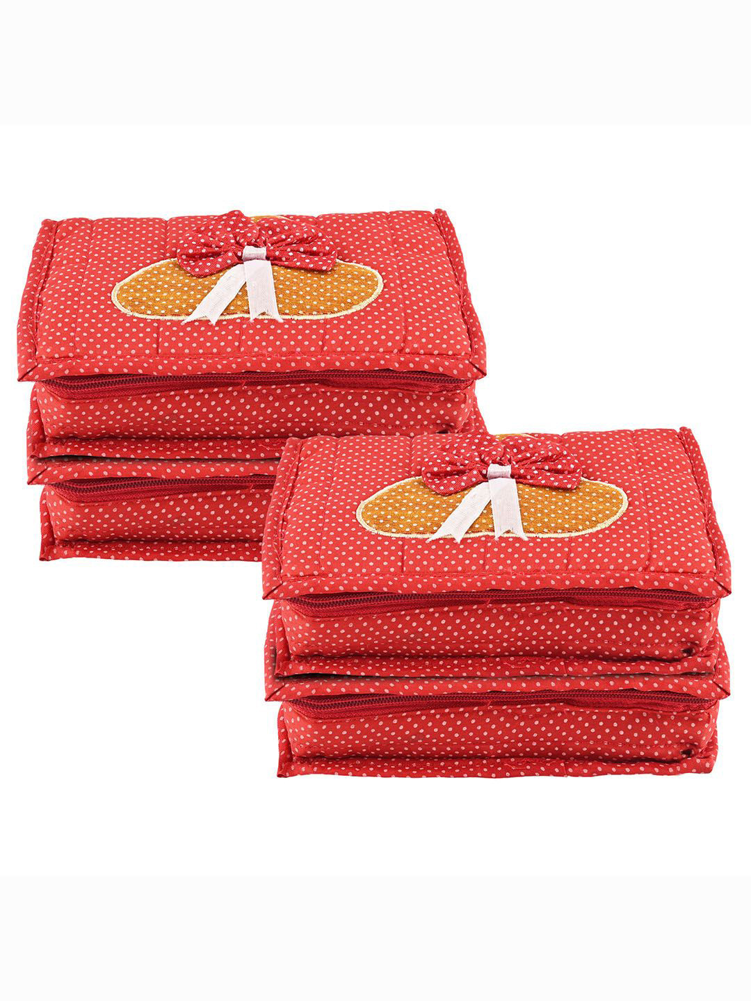Kuber Industries Red 4 Pieces Dots Printed Jewellery Organisers