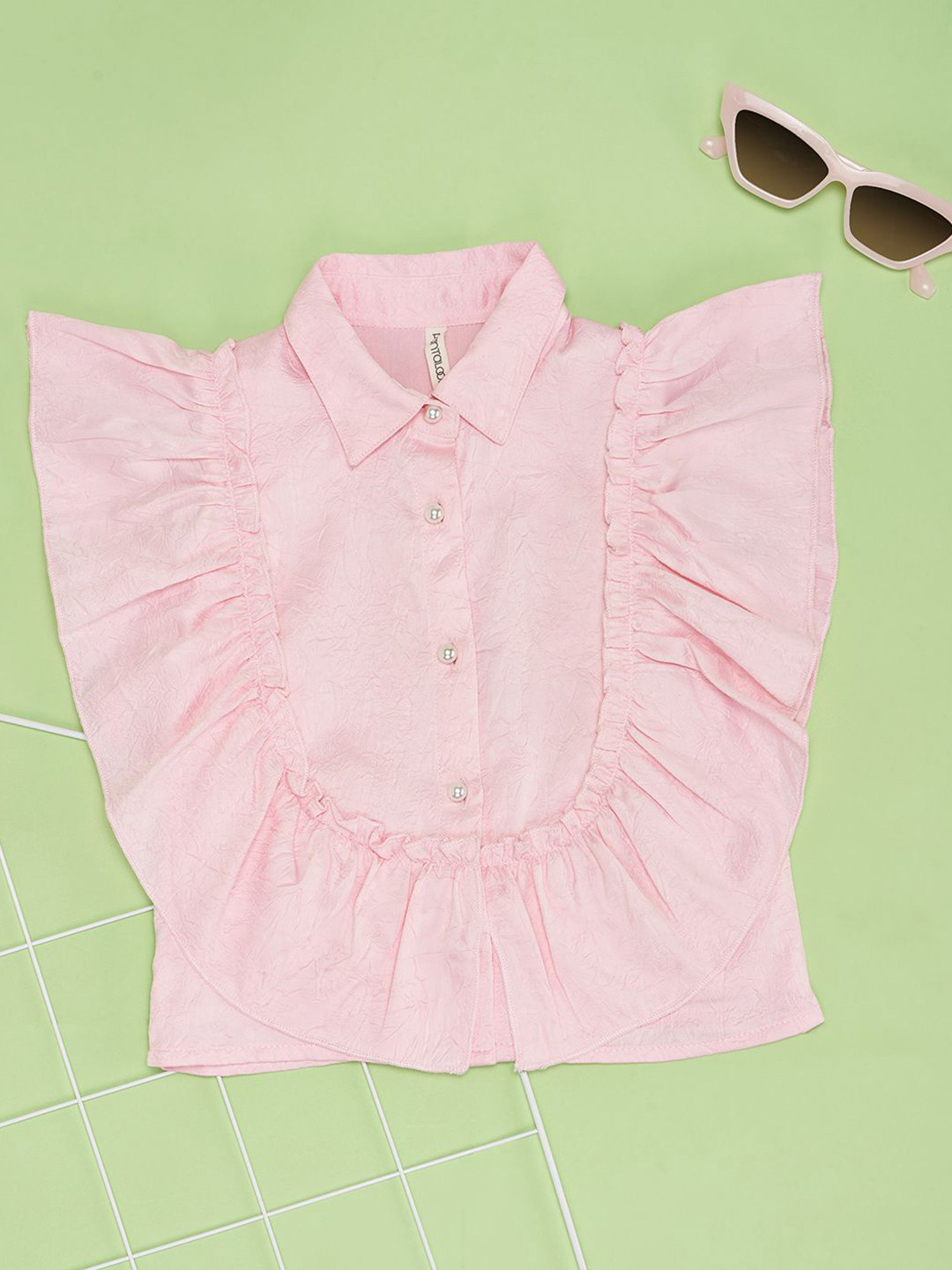 Pantaloons Junior Girls Solid Shirt Collar Top