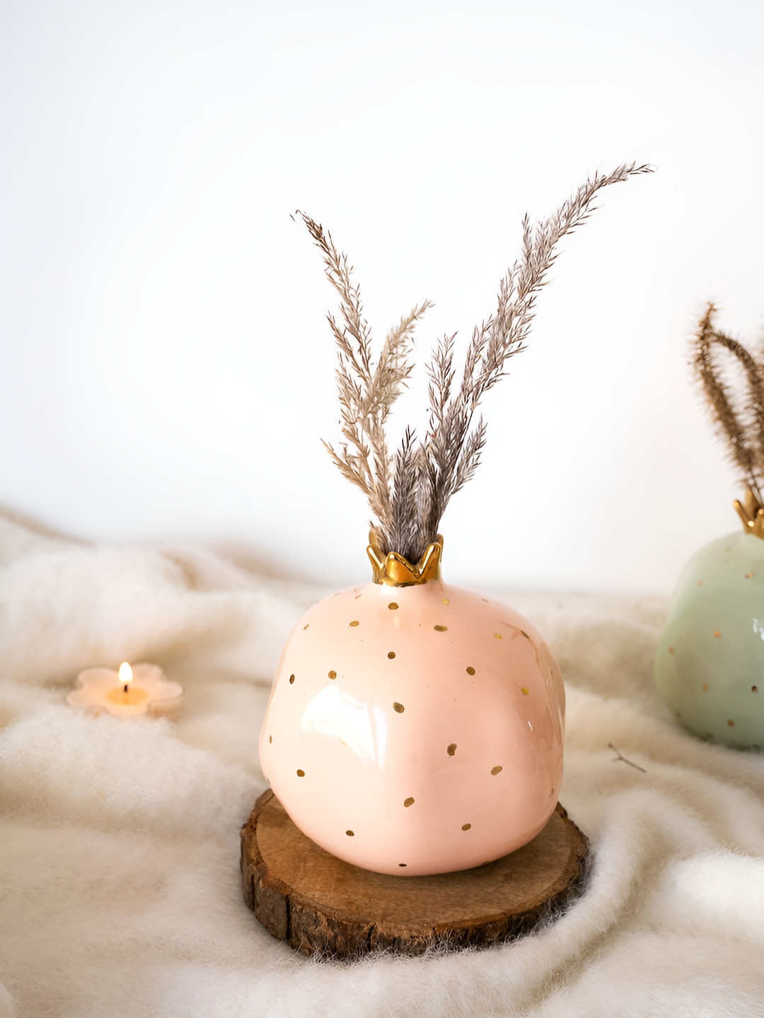 Glimpse Homes Pomegranate Pink Ceramic Matte Living Room Small Showpiece - 3.9 Inches