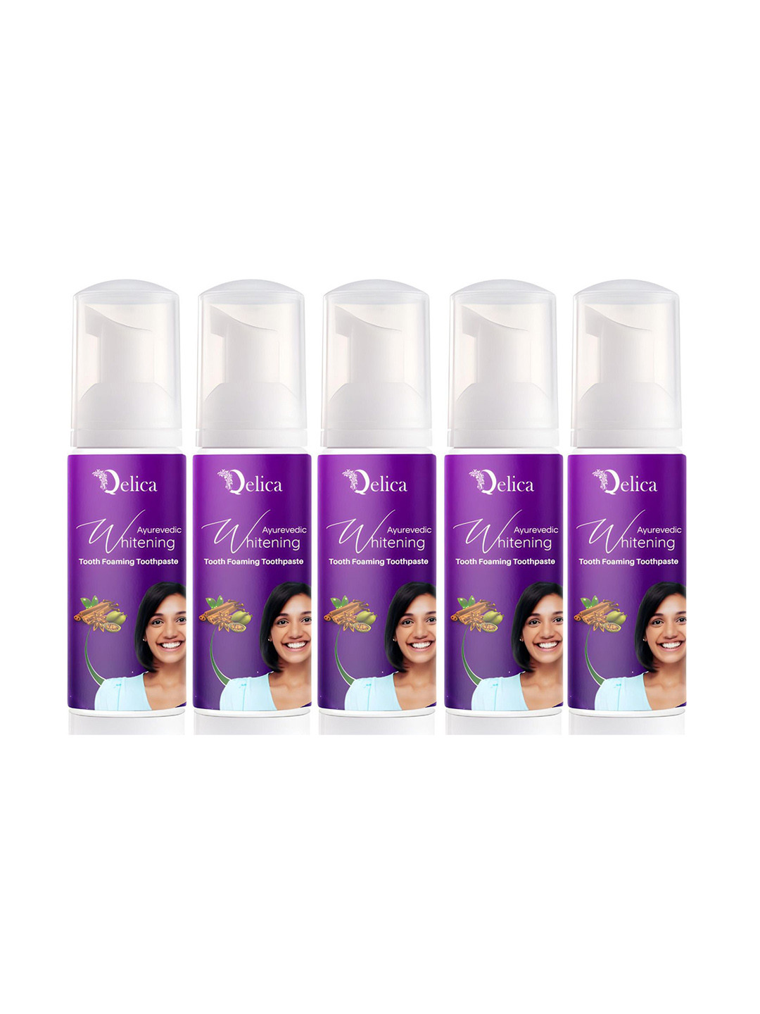 Qelica Set Of 5 Ayurvedic Teeth Whitening Foam Toothpaste-60ml Each