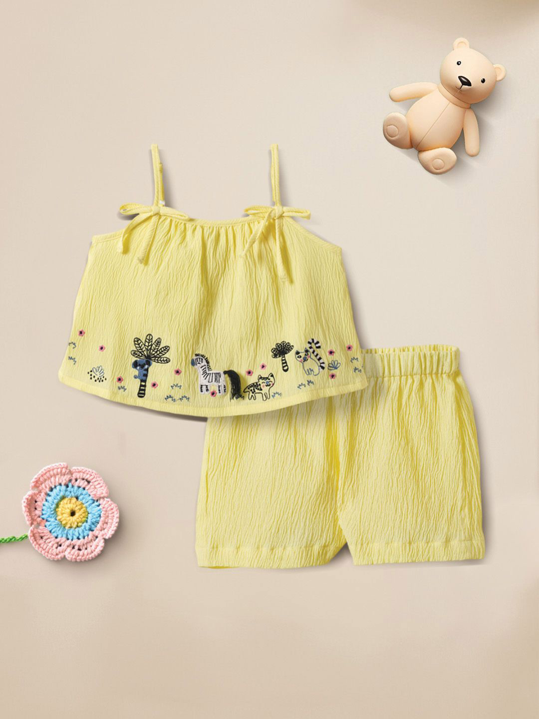 Yellow Jungle Embroidered Clothing Set for Girls 8