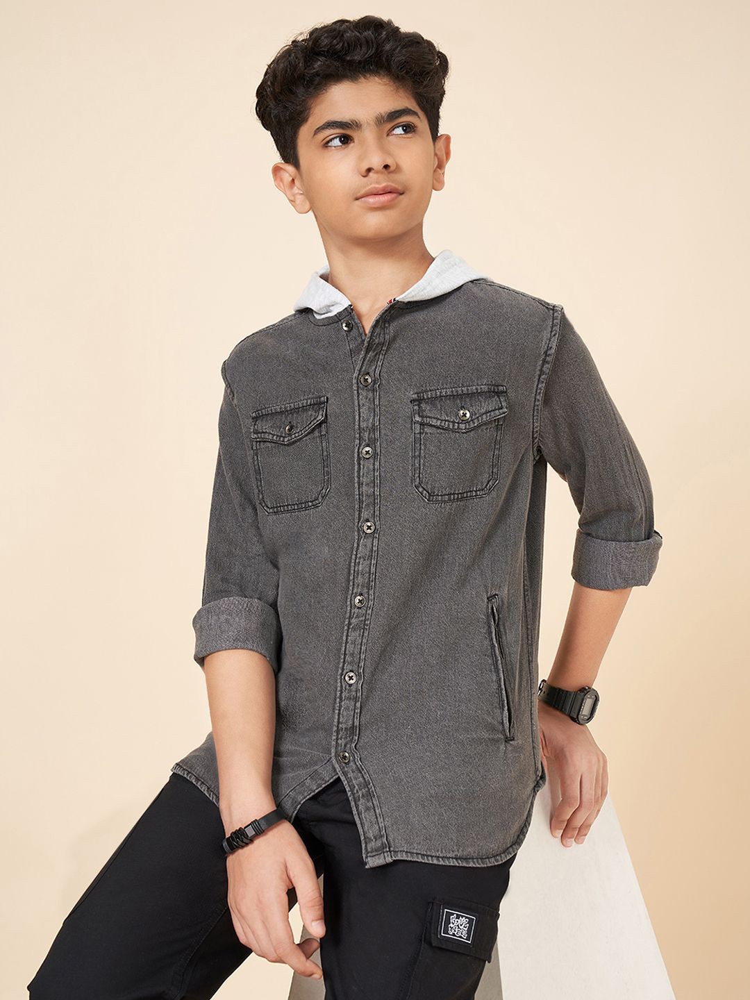 Coolsters by Pantaloons Boys Hood Solid Cotton Casual Shirt