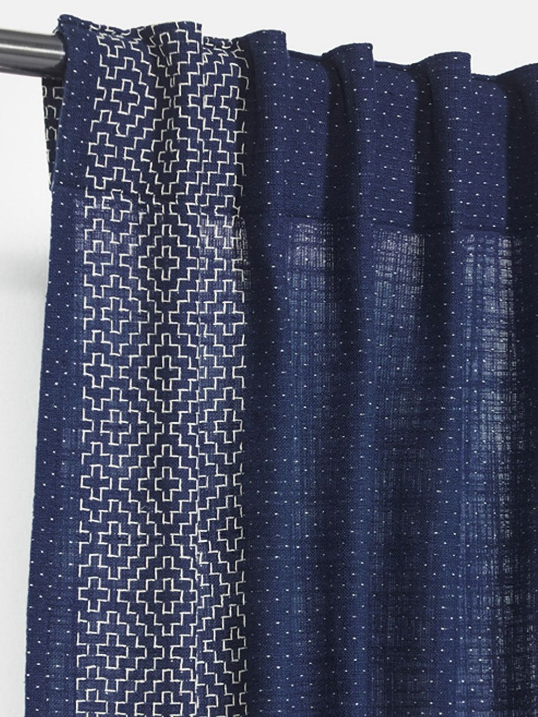 Fabindia Standalone Blue & White Geometric Embroidered Cotton Door Curtain