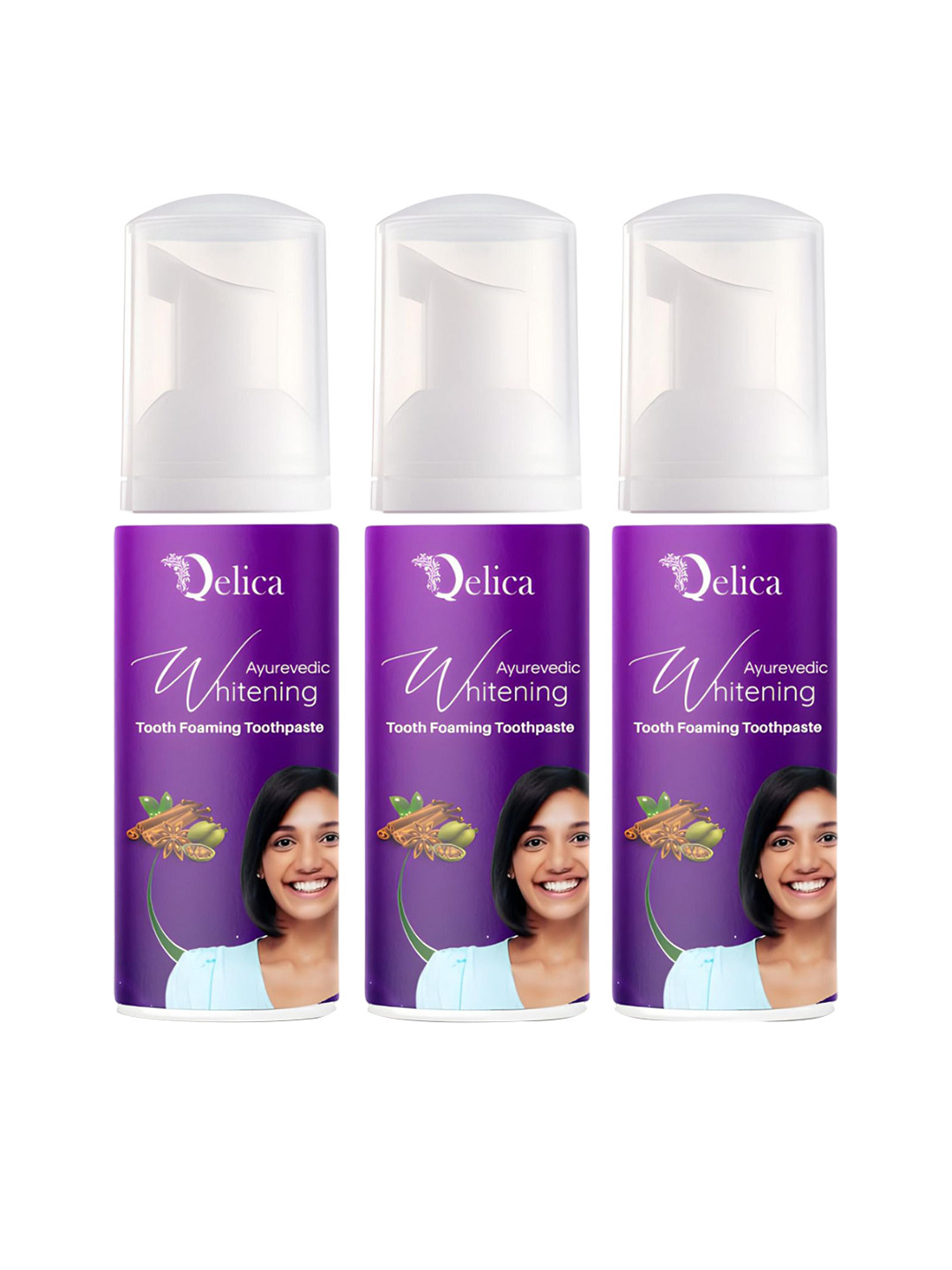 Qelica Set Of 3 Ayurvedic Teeth Whitening Foam Toothpaste-60ml Each
