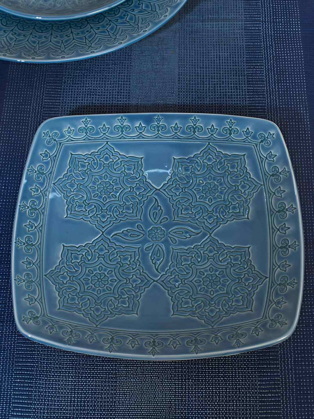 Fabindia Blue Textured Ceramic Casted Roma Dishwasher & Microwave Safe Food Platter