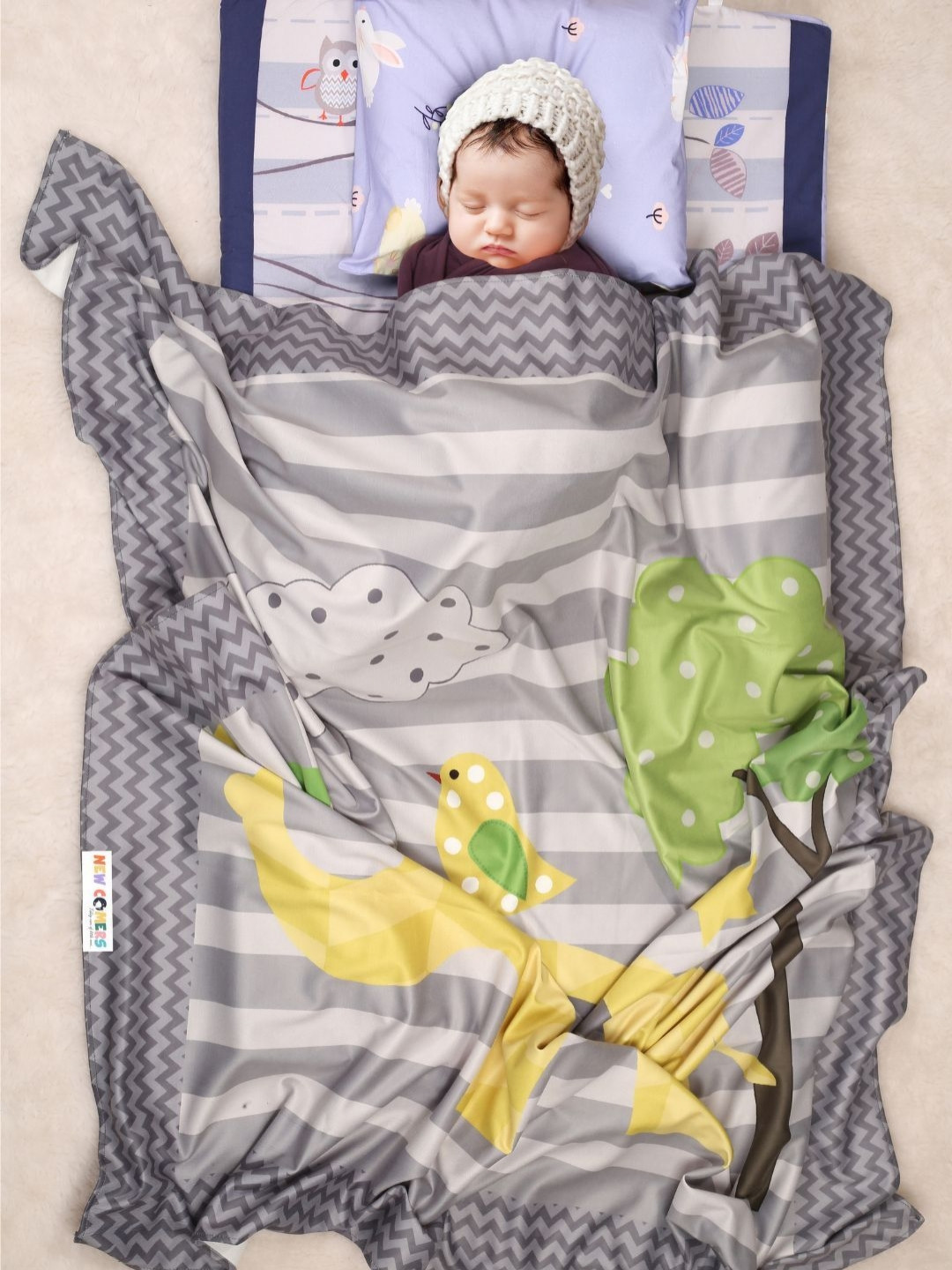 NEW COMERS Grey & Yellow Contemporary 210 GSM Single Baby Blanket