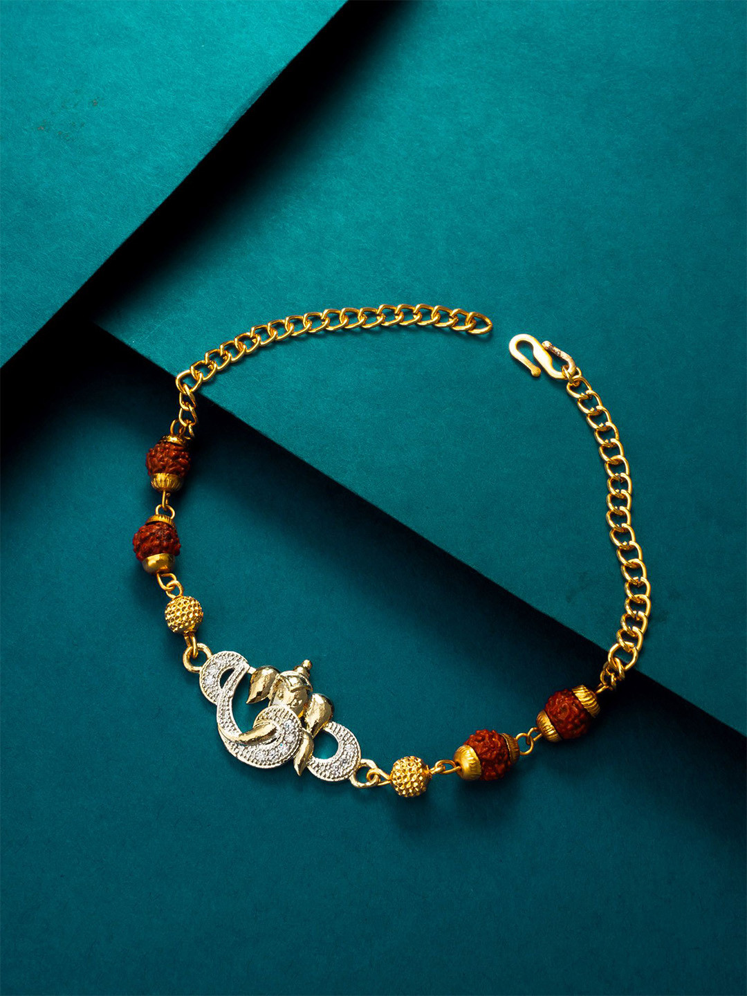 aadita Gold-Plated Rudraksh Ganesh Link Bracelet