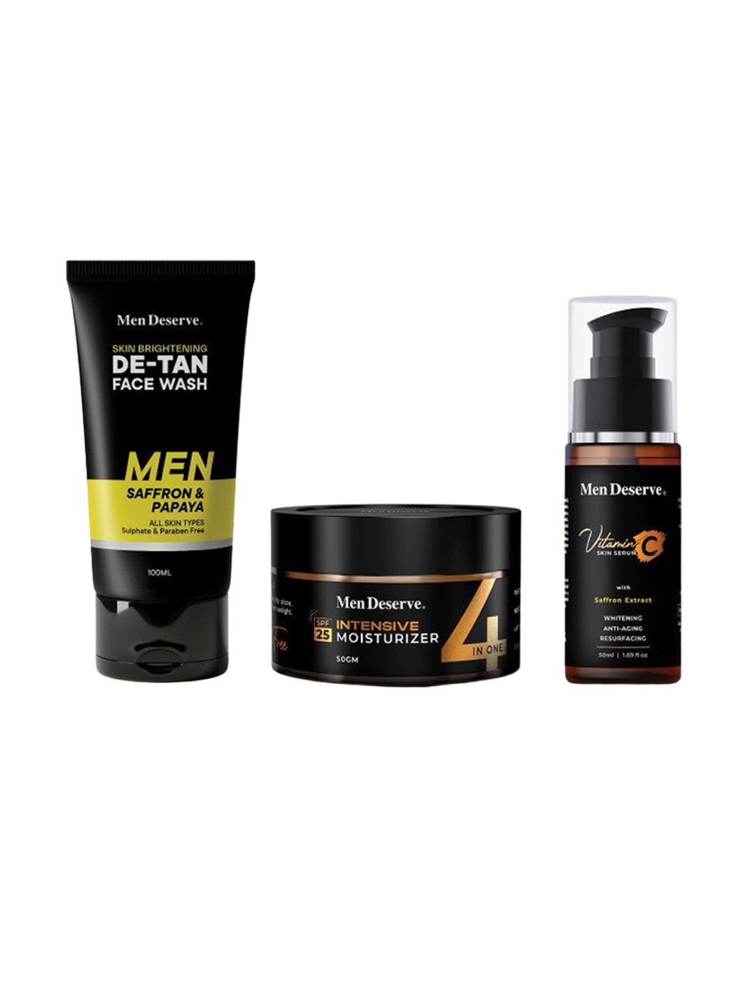 Men Deserve Set Of 3  De-Tan Face Wash Moisturizer & Vitamin C Skin Care Combo