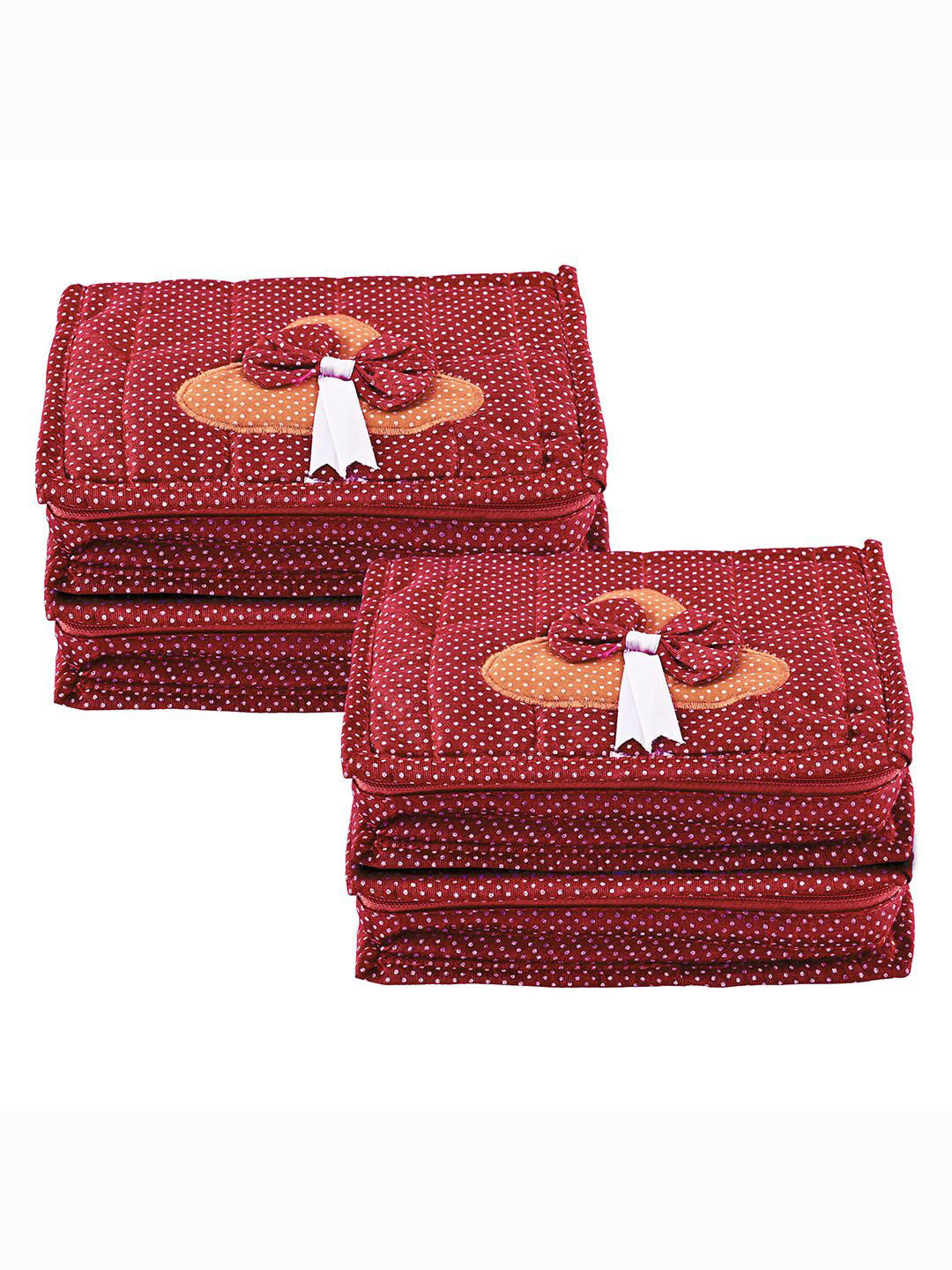 Kuber Industries Maroon 4 Pieces Dots Printed Jewellery Organisers
