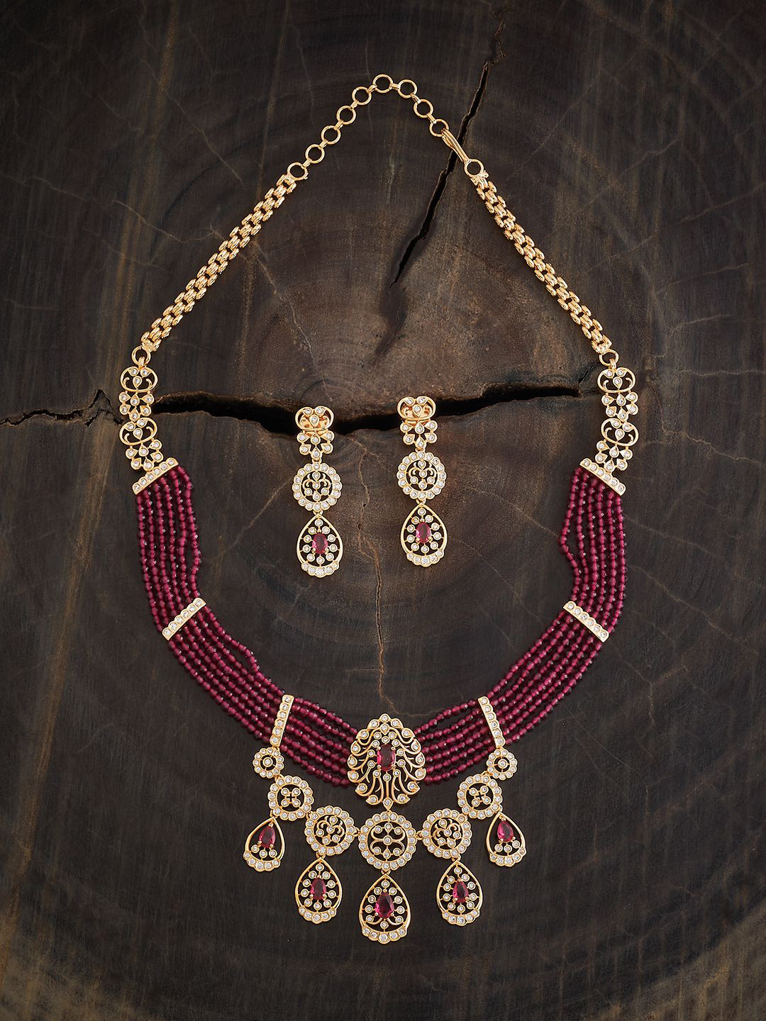 Kushal's Fashion Jewellery Ruby Gold-Plated Cubic Zirconia Studded Jewellery Set