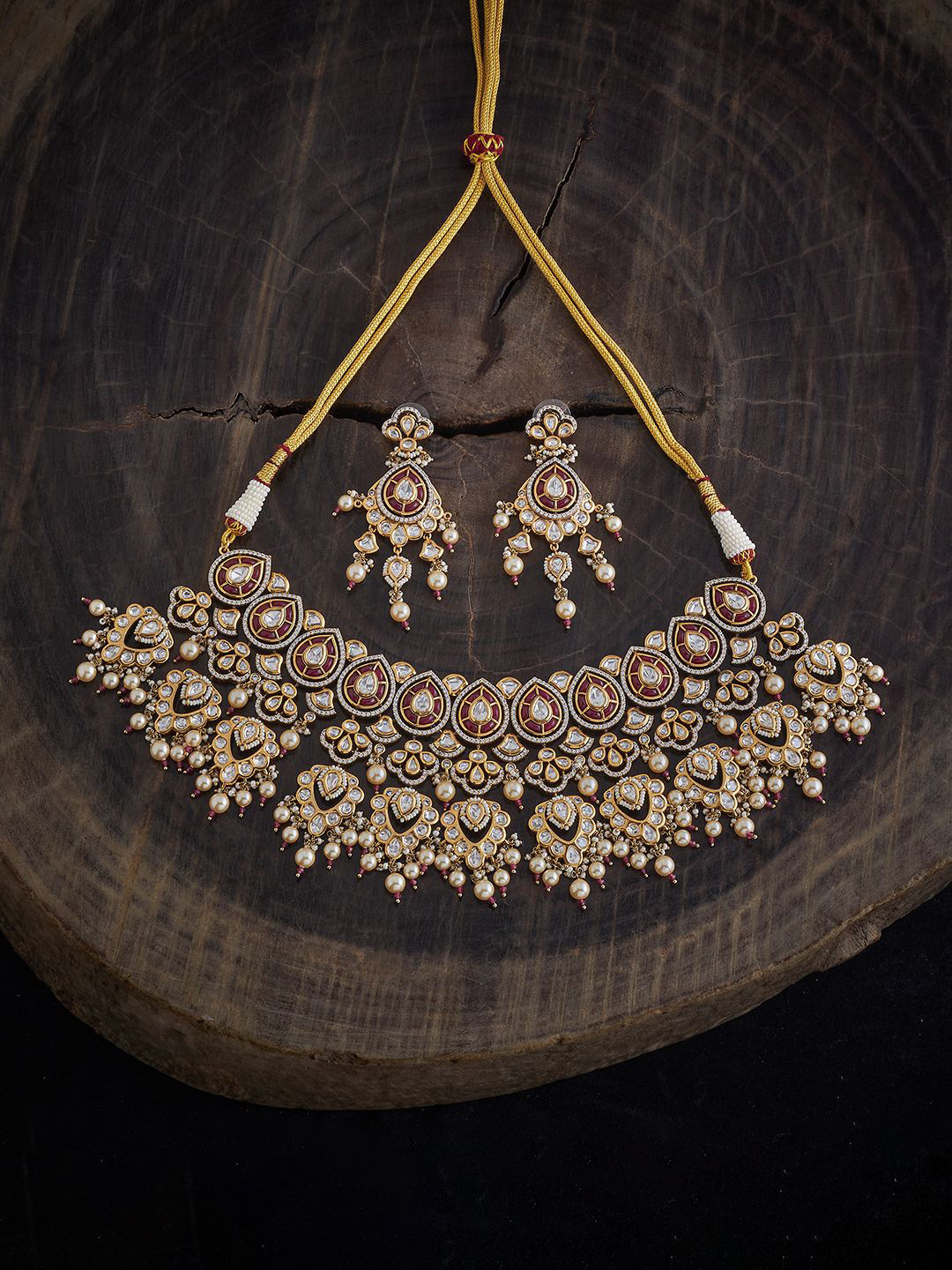 Kushal's Fashion Jewellery Embellished Bridal Kundan- & Beaded Necklace and Earrings