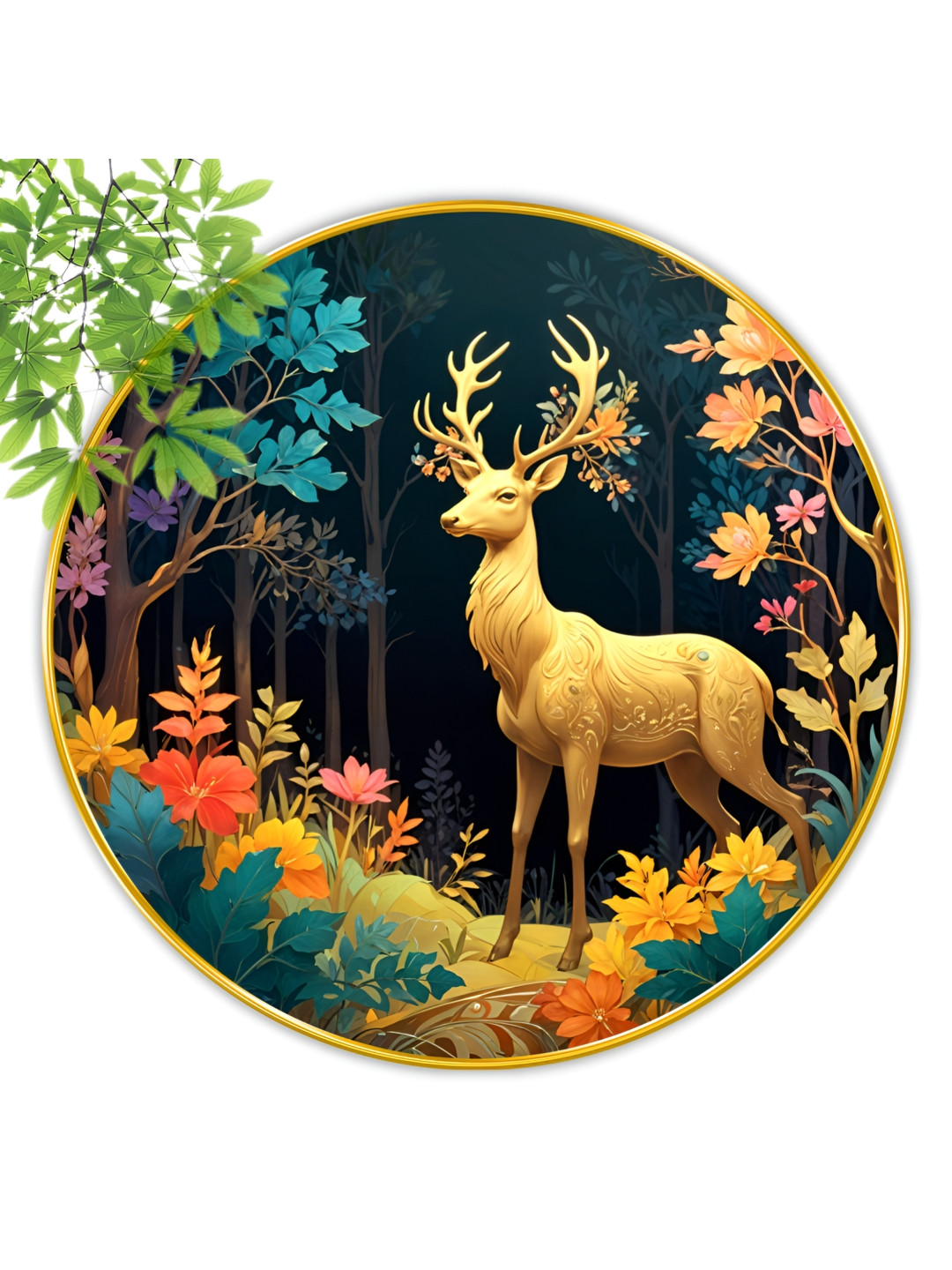 SAF Black & Gold-Toned Nature Theme Wooden Round Shaped Wall Paintings