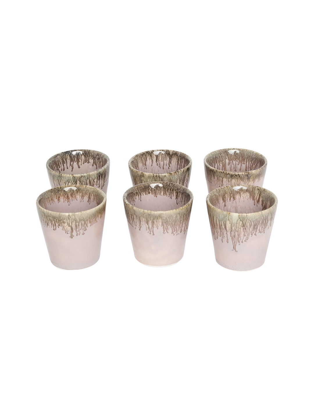AMALAFIEE CERAMICS Pink Abstract Ceramic Microwave Safe 6 Piece Cups-200ml