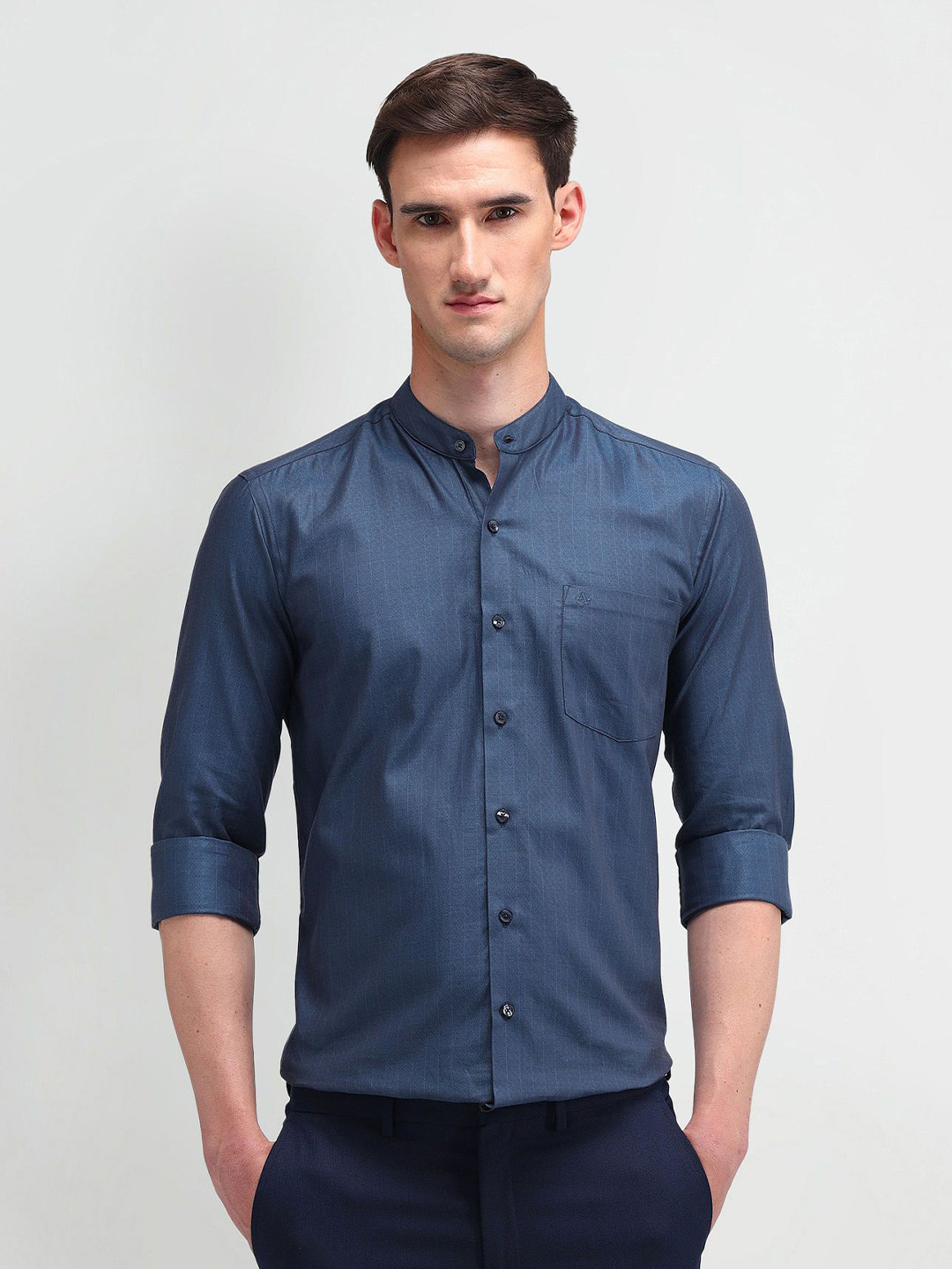 Arrow Men Comfort Band Collar Textured Cotton Slim Fit Formal Shirt
