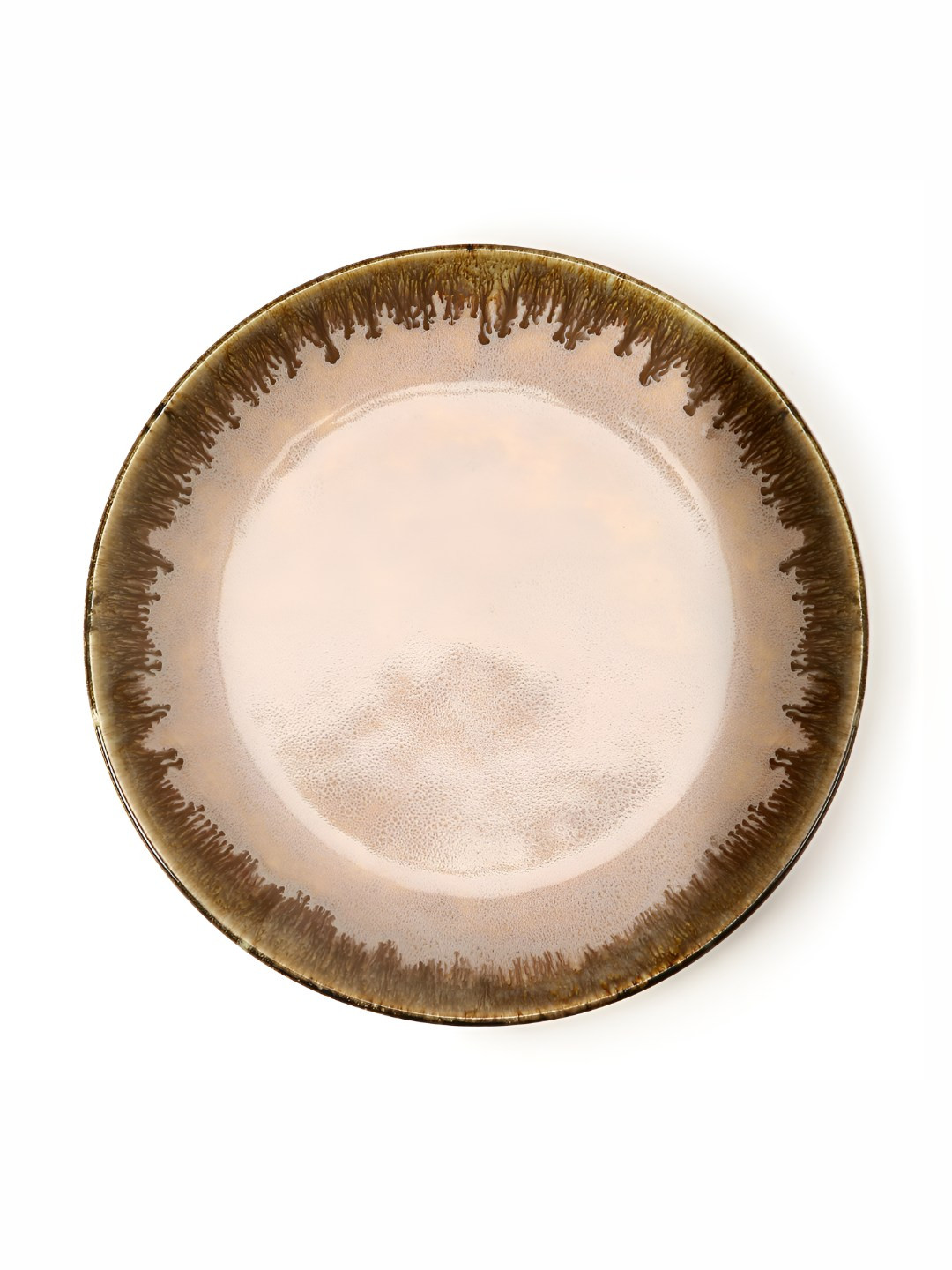 AMALAFIEE CERAMICS Cream & Brown 4 Pieces Printed Glossy Ceramic Microwave Safe Plate