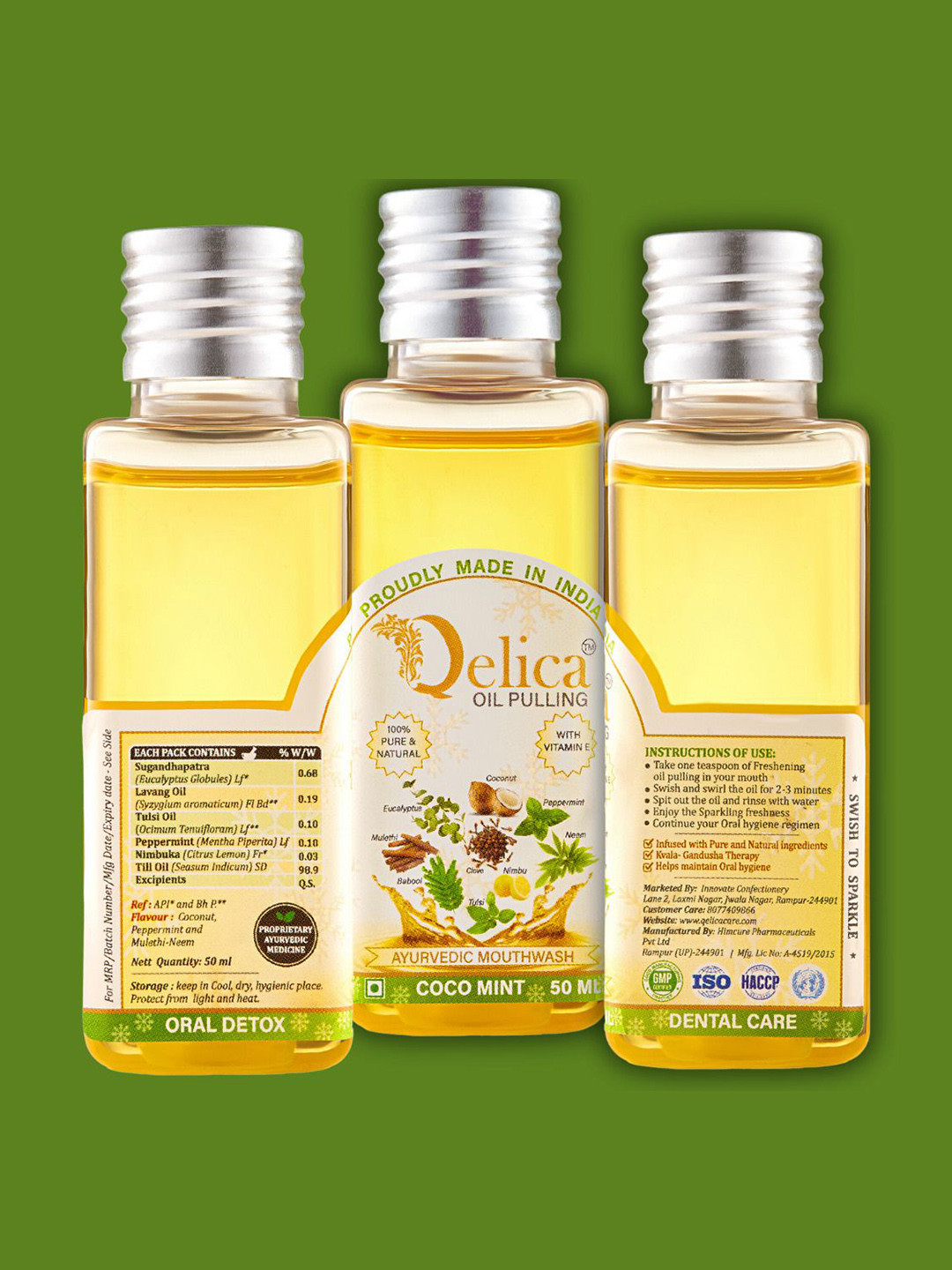 Qelica Set Of 3 Coco Mint Oil Pulling-50ml Each