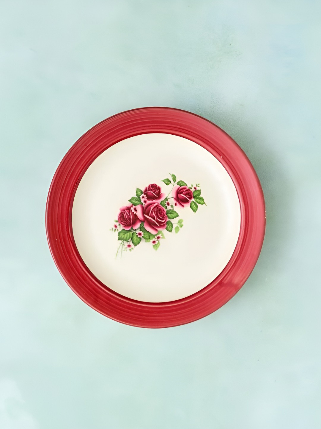 AMALAFIEE CERAMICS Yellow & Red Floral Printed Microwave Safe Ceramic Plate