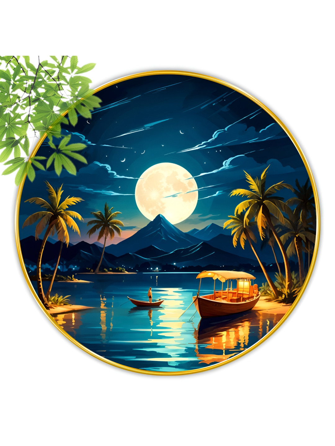 SAF Blue & White Wooden Round Shape Wall Paintings