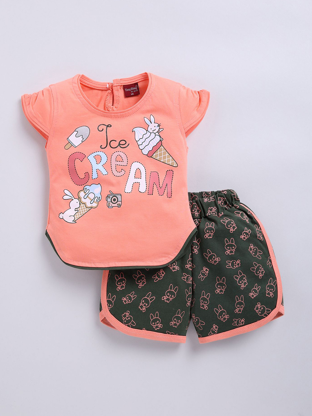 TINY BINY Girls Printed Pure Cotton Top With Shorts