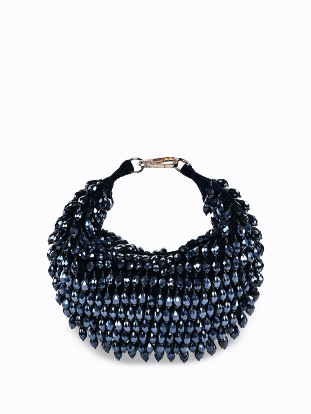 House of Kosha Women Navy Blue Embellished Suede Swagger Shoulder Bag