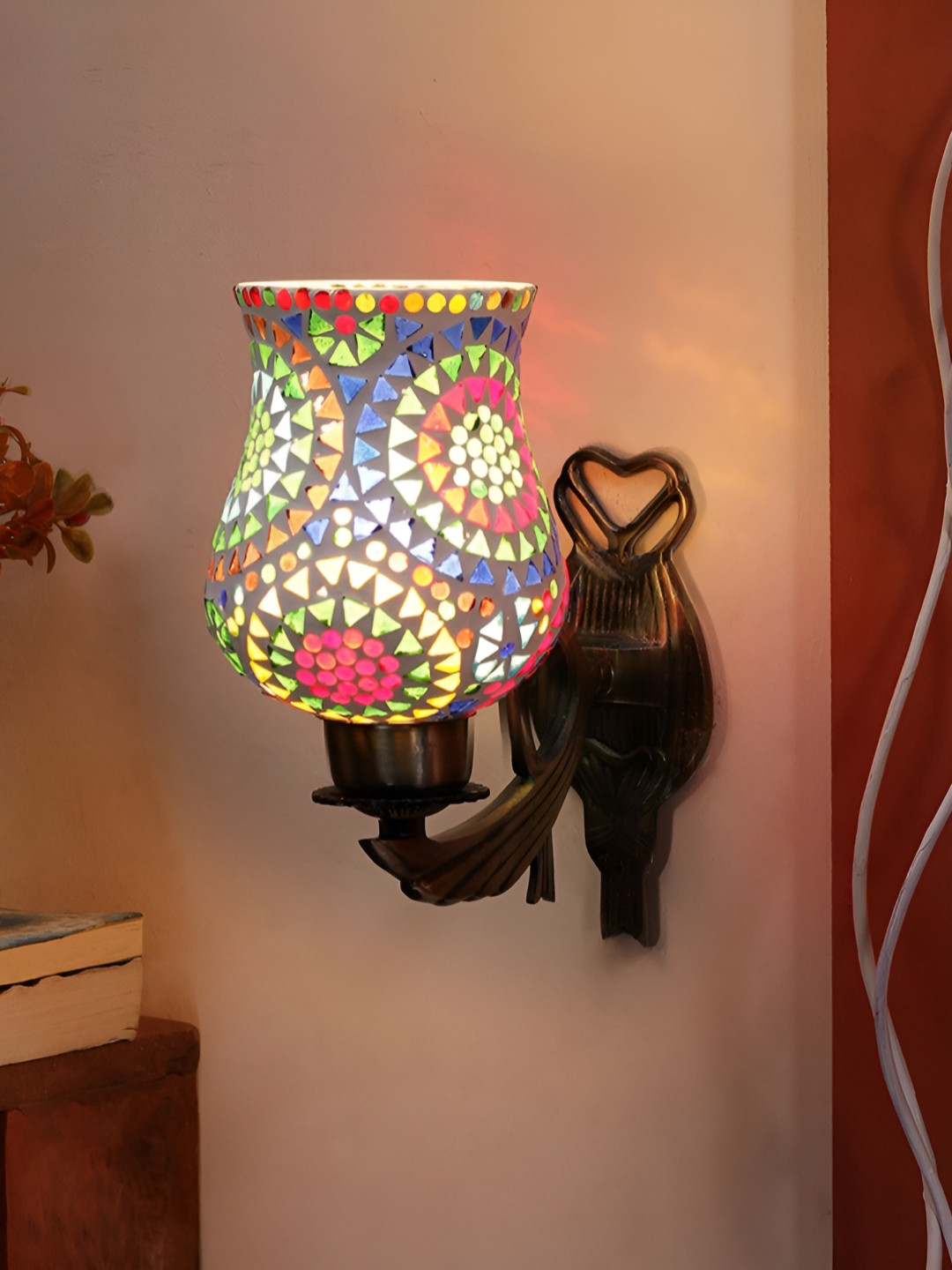 Devansh White & Blue Geometric Textured Metal Glass Contemporary Bell Shaped Wall Lamp