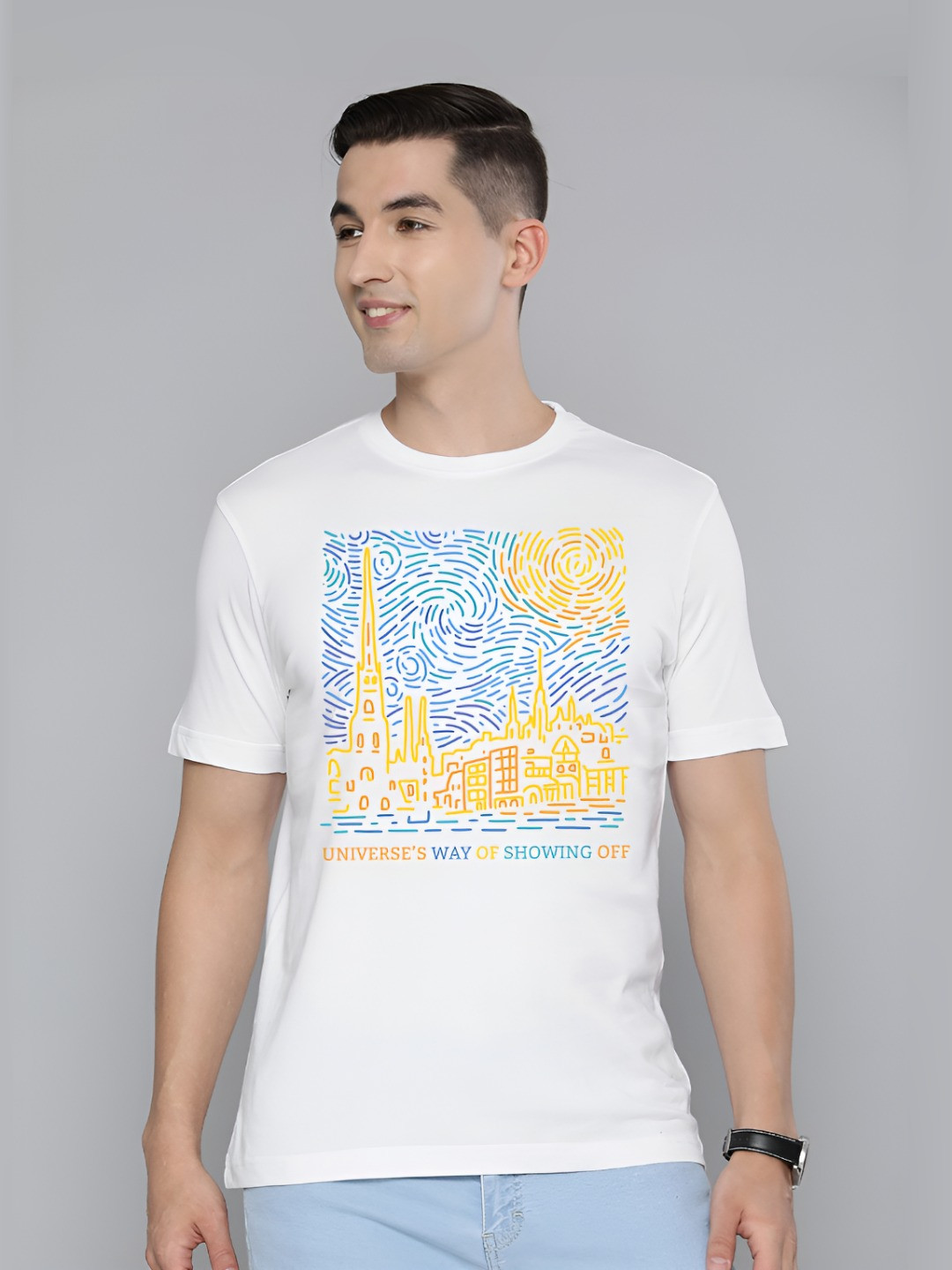 HERE&NOW Men Graphic Printed Round Neck Cotton T-shirt