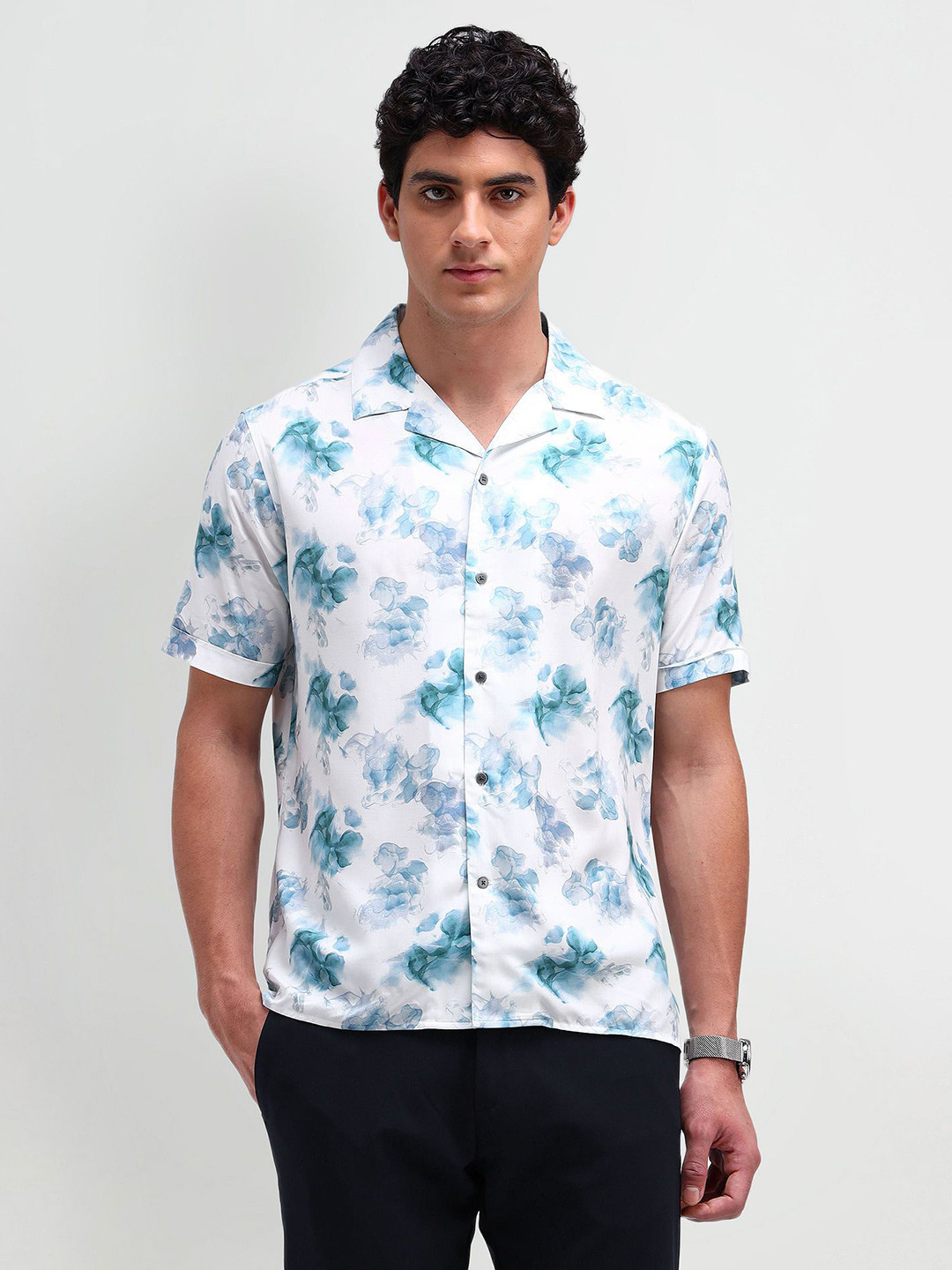 Arrow New York Men Modern Cuban Collar Floral Printed Cotton Slim Fit Casual Shirt