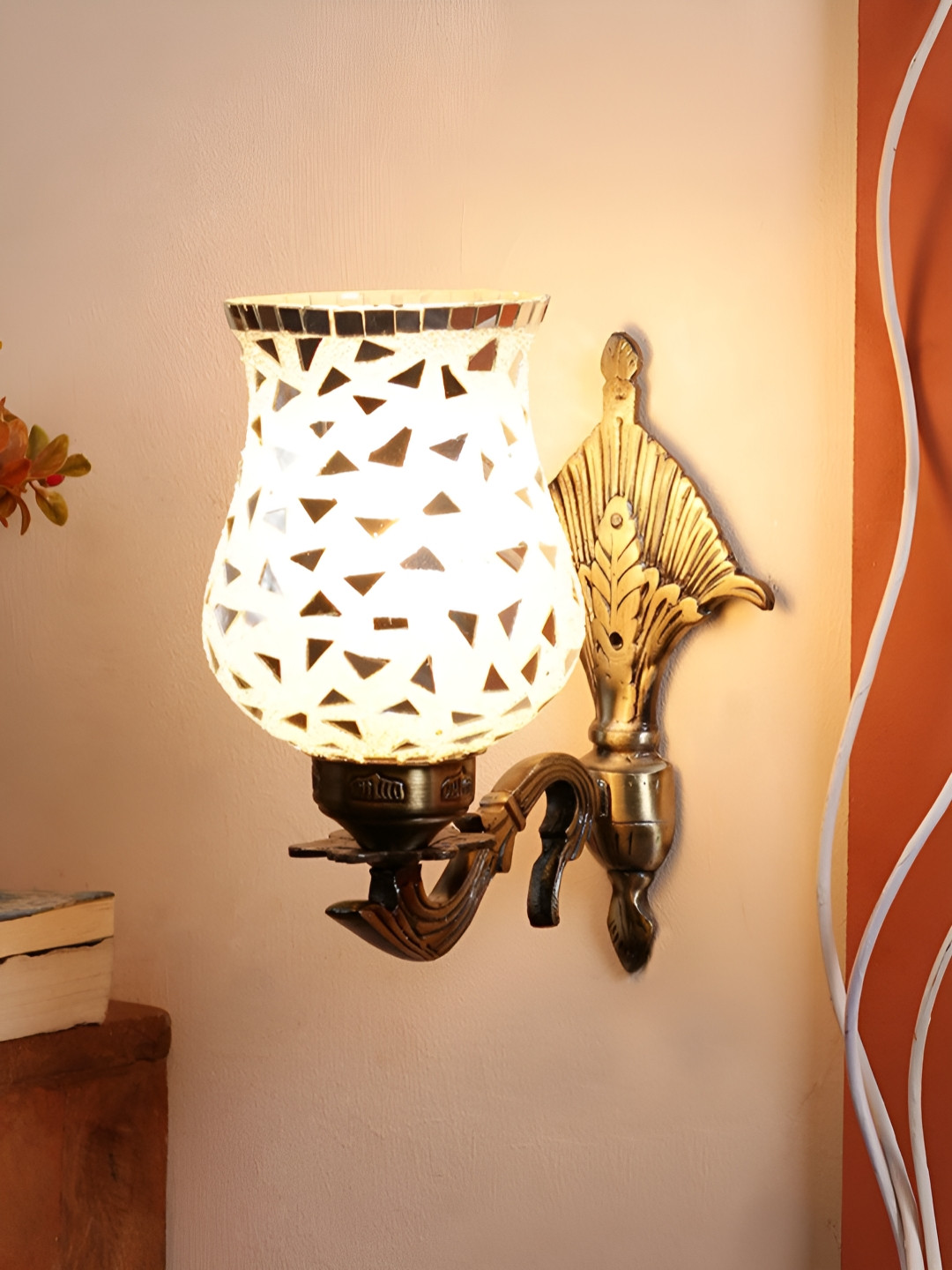 Devansh Gold Toned & White Abstract Textured Metal Contemporary Bell Shaped Wall Lamp